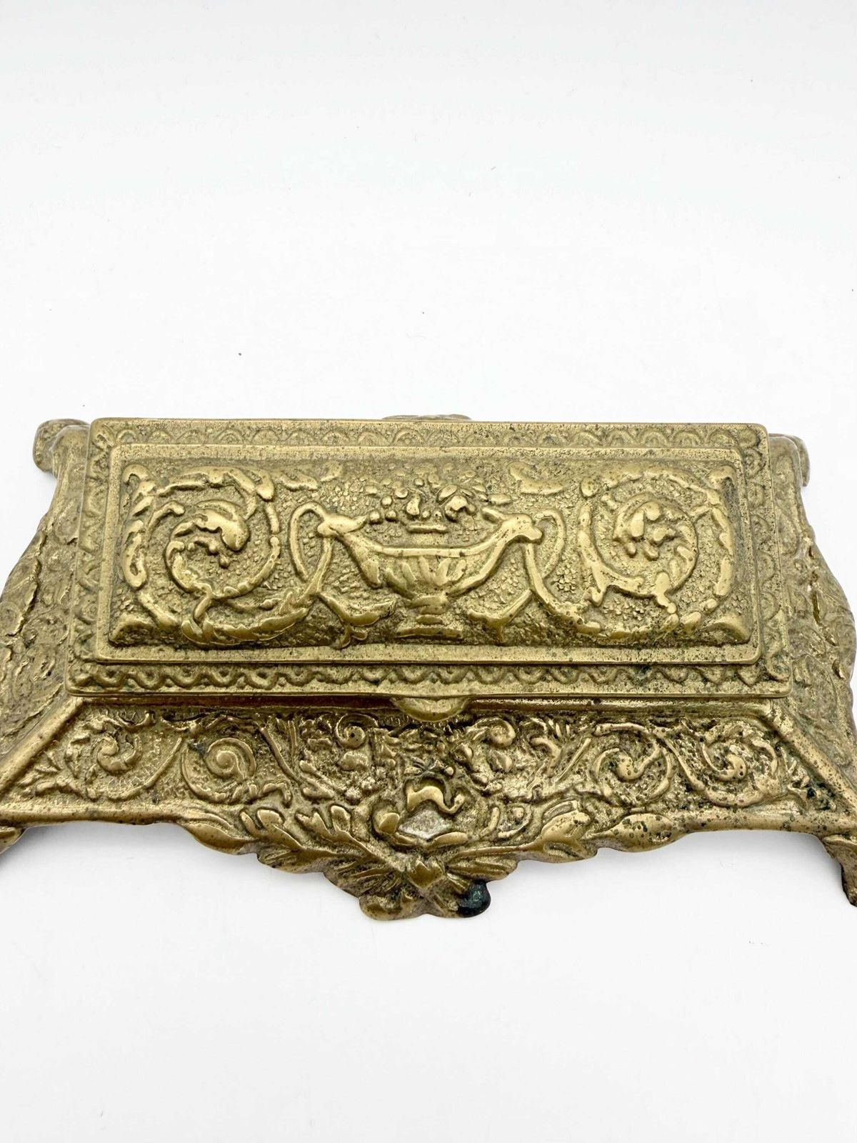 65.0 Antique Art Nuveau Brass Stamp Box, Small Ornate Brass Box photo