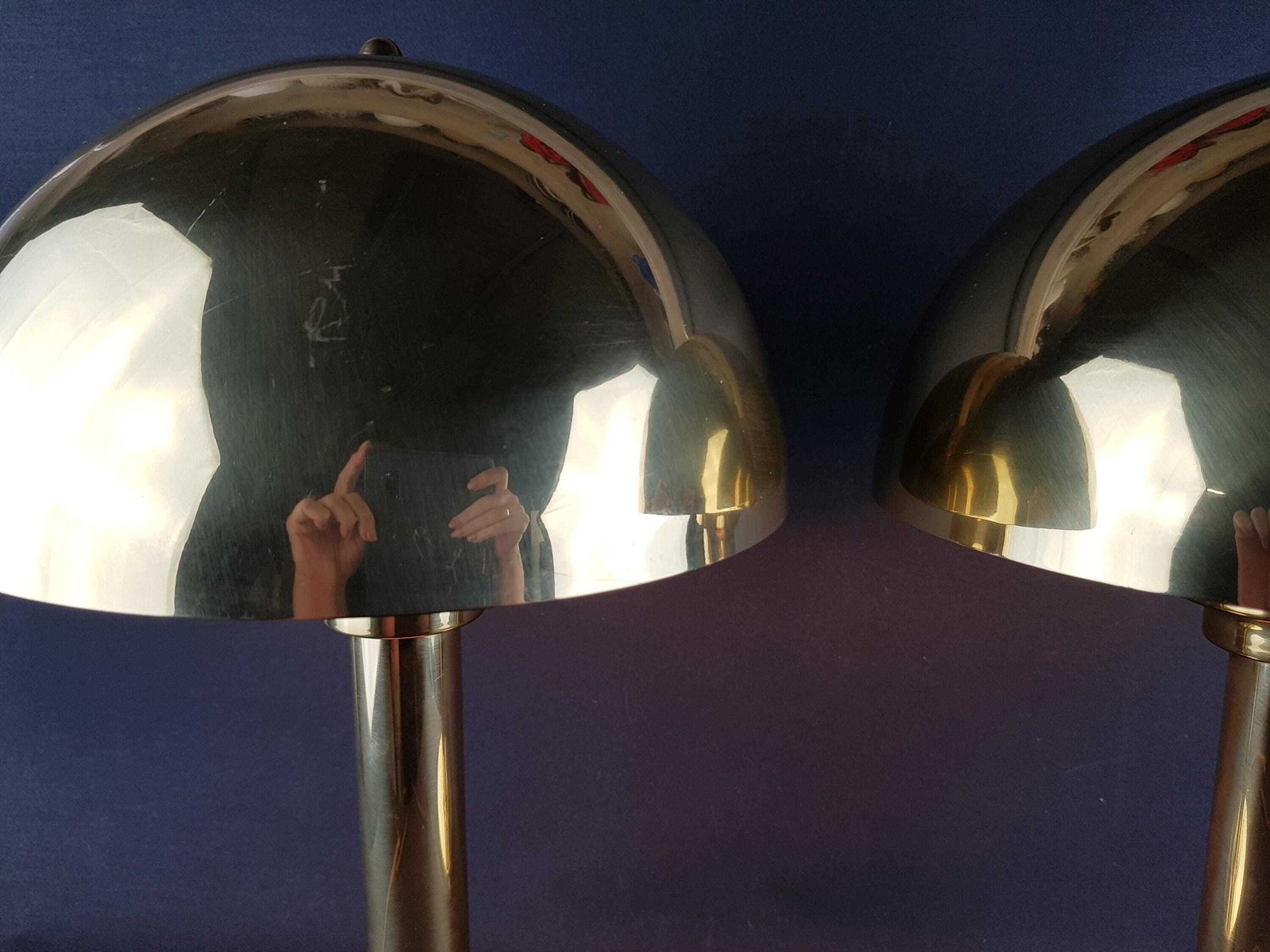 Set Of 2 Wsb Germany Brass Mushroom Table Lamps Mid Century Modern Art Deco Bedside Lights 1970s Vintage photo 1085.0