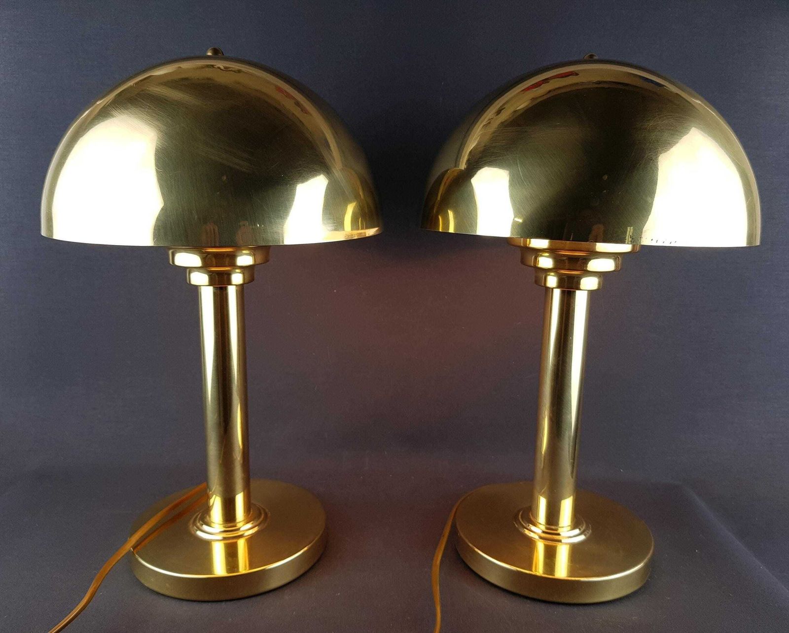 Set Van 2 Wsb Germany Messing Paddenstoel Tafellampen Mid Century Modern Art Deco Nachtkastlampen Jaren 1970 Vintage photo vinterior