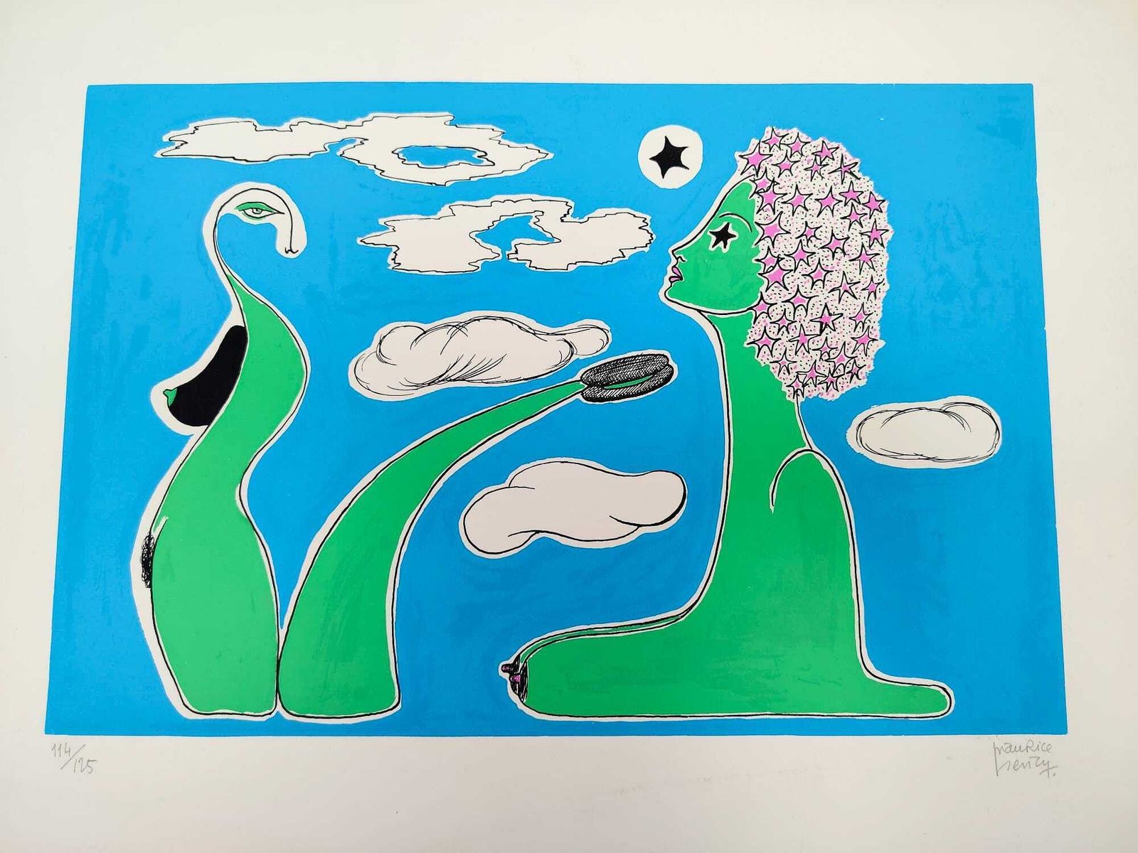 Maurice Henry Color Silkscreen 50 X 70 Cm Surrealism Vintage Lithograph Painting photo furniture