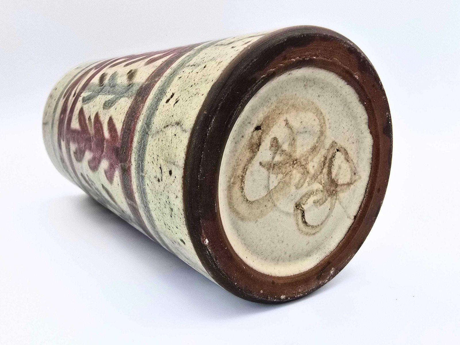 Mid Century French Roller Vase Gustave Reynaud For Le Mûrier Vallauris Studio Pottery   Floral Abstract photo vintage