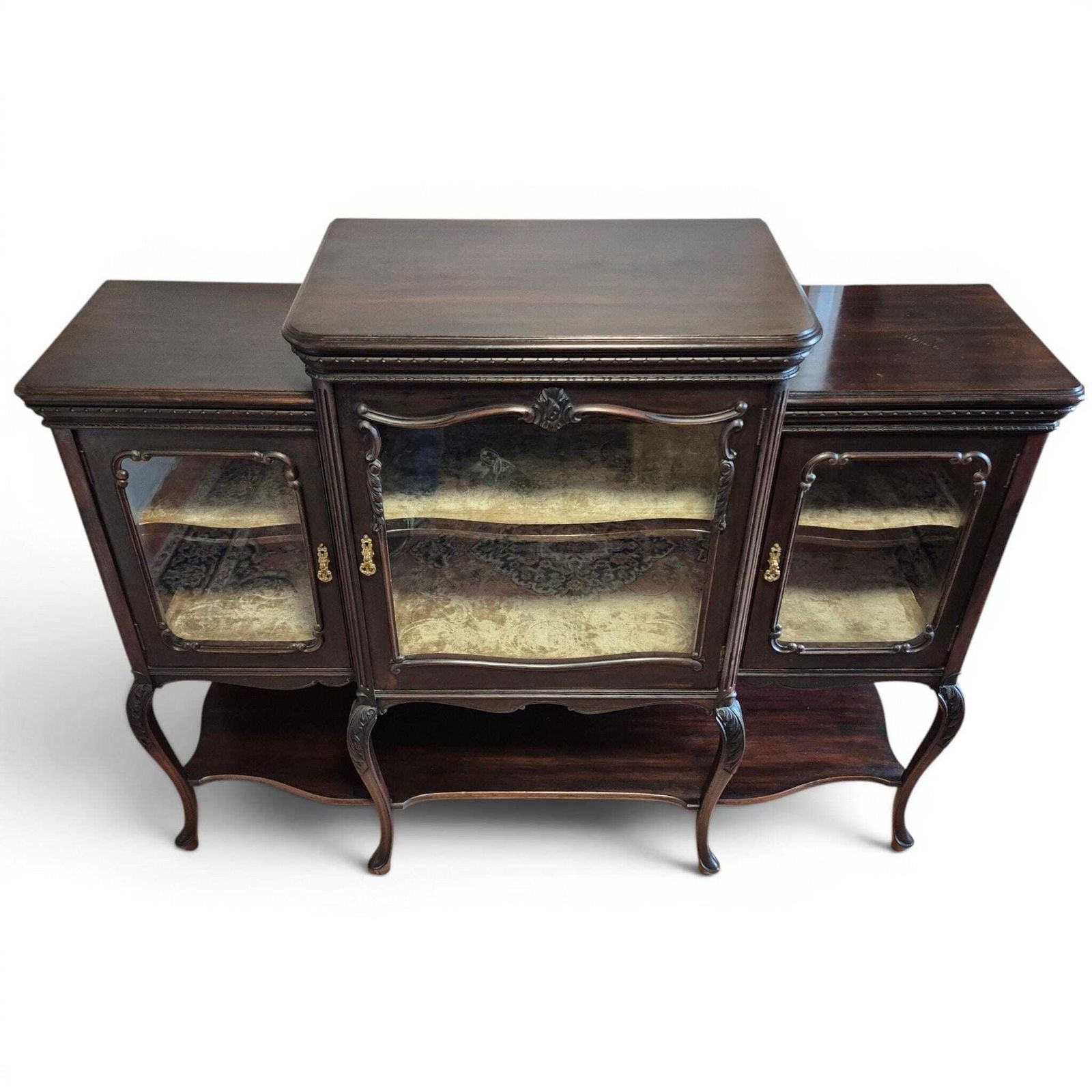 Antique Victorian Mahogany Glazed Bookcase Cabinet Mirror Back Display Cabinet By W. Walker & Sons photo for sale
