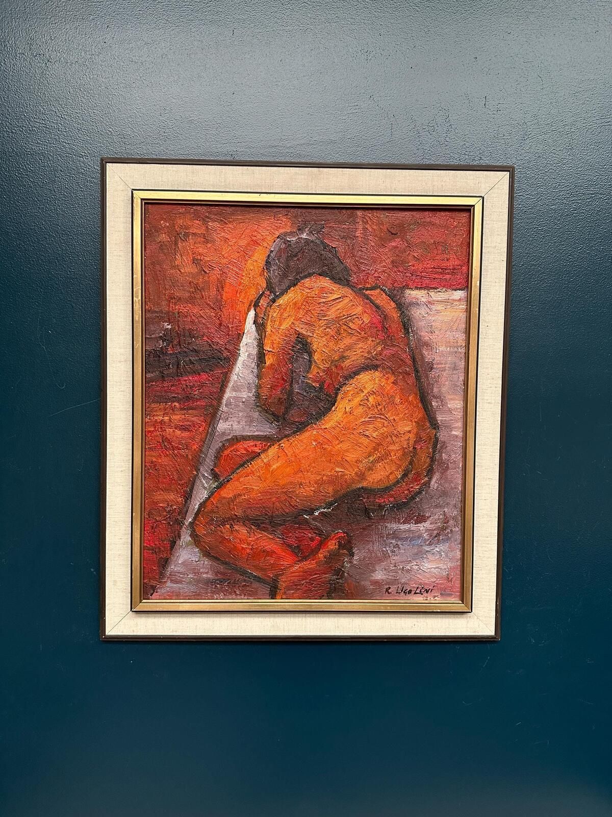 Original Italian Oil On Canvas – “Reclined Woman” By Renzo Ugolini – Vintage & Frame – 74 × 63 Cm (29.1" × 24.8")