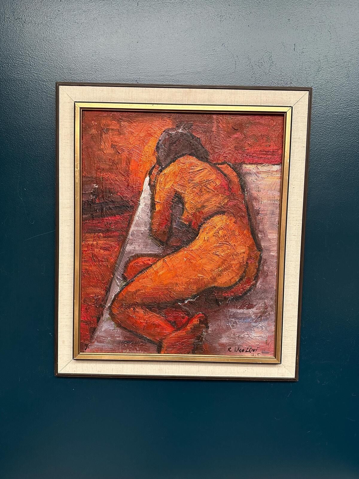 Original Italian Oil On Canvas – “Reclined Woman” By Renzo Ugolini – Vintage & Frame – 74 × 63 Cm (29.1" × 24.8") photo for sale