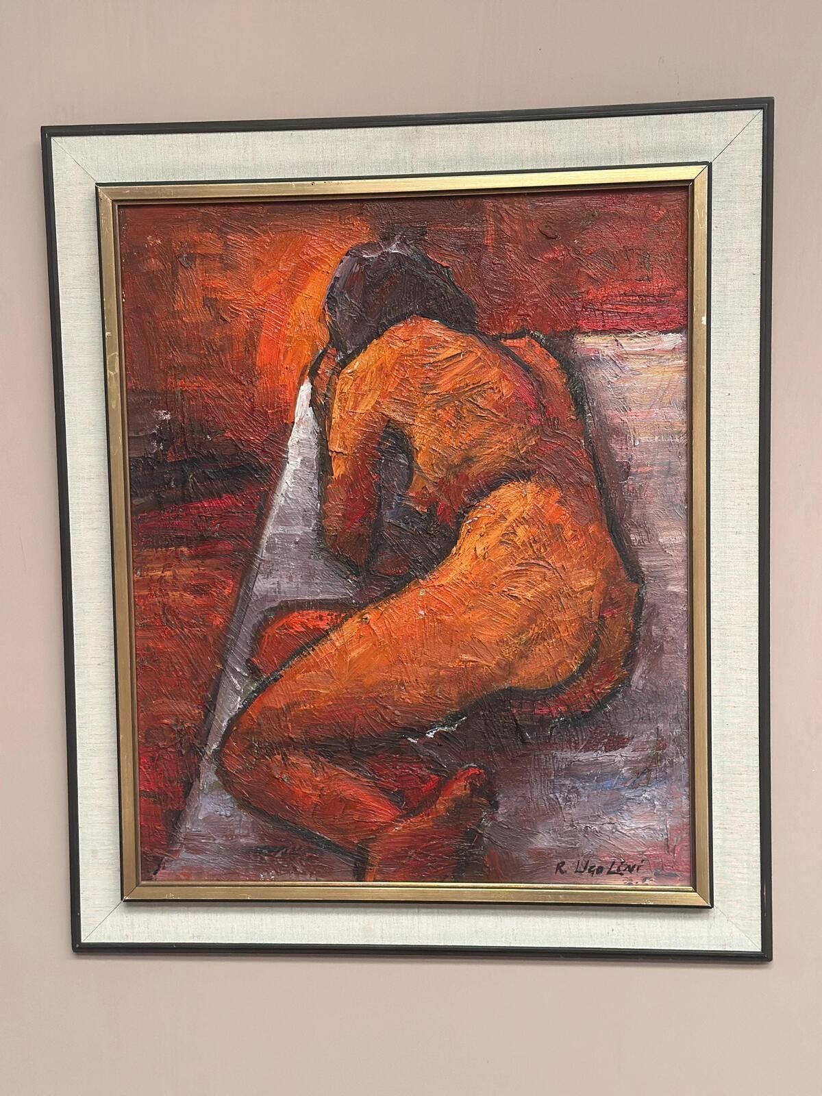 Art Original Italian Oil On Canvas – “Reclined Woman” By Renzo Ugolini – Vintage & Frame – 74 × 63 Cm (29.1" × 24.8") photo
