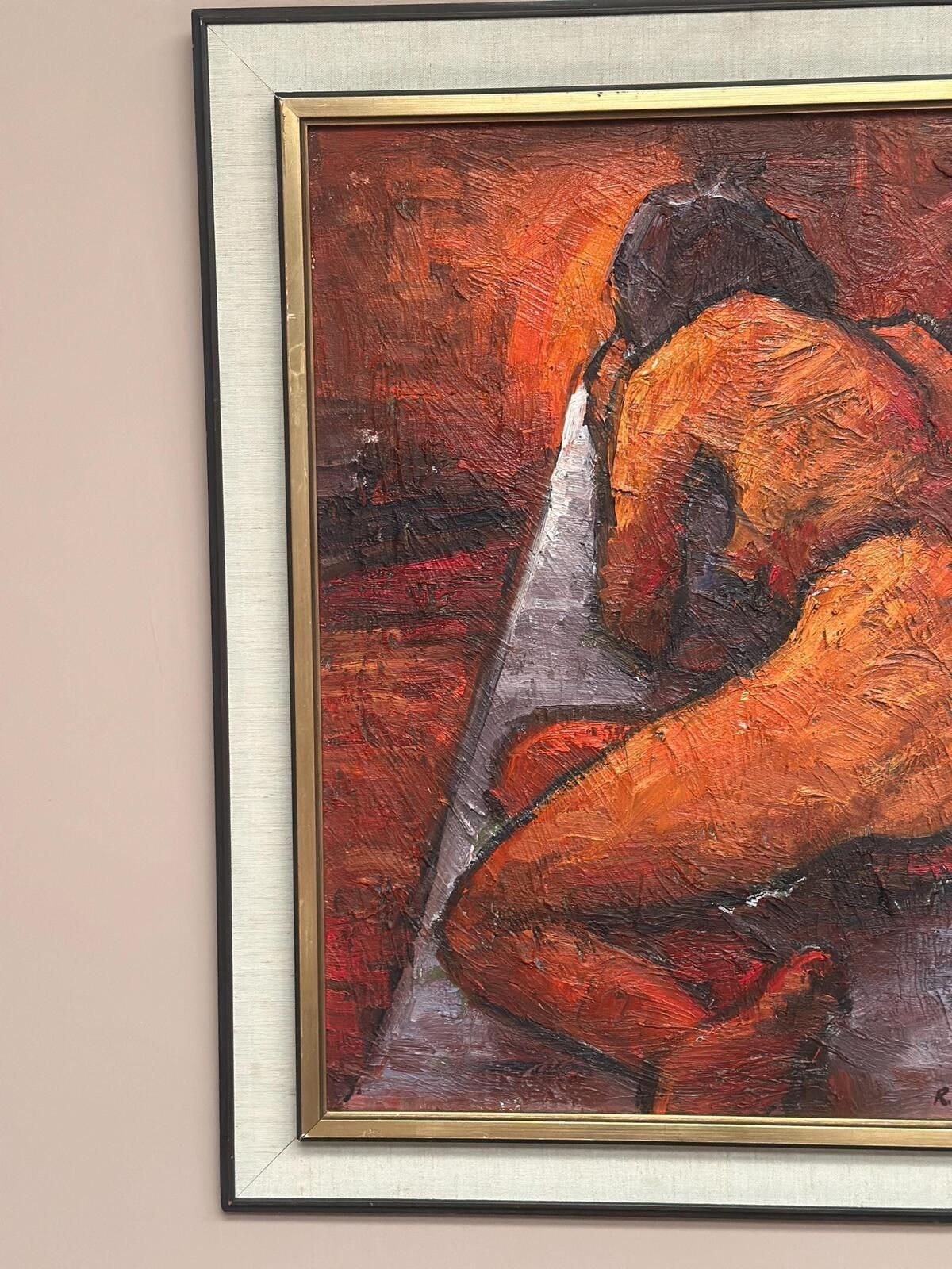 445.0 Original Italian Oil On Canvas – “Reclined Woman” By Renzo Ugolini – Vintage & Frame – 74 × 63 Cm (29.1" × 24.8") photo