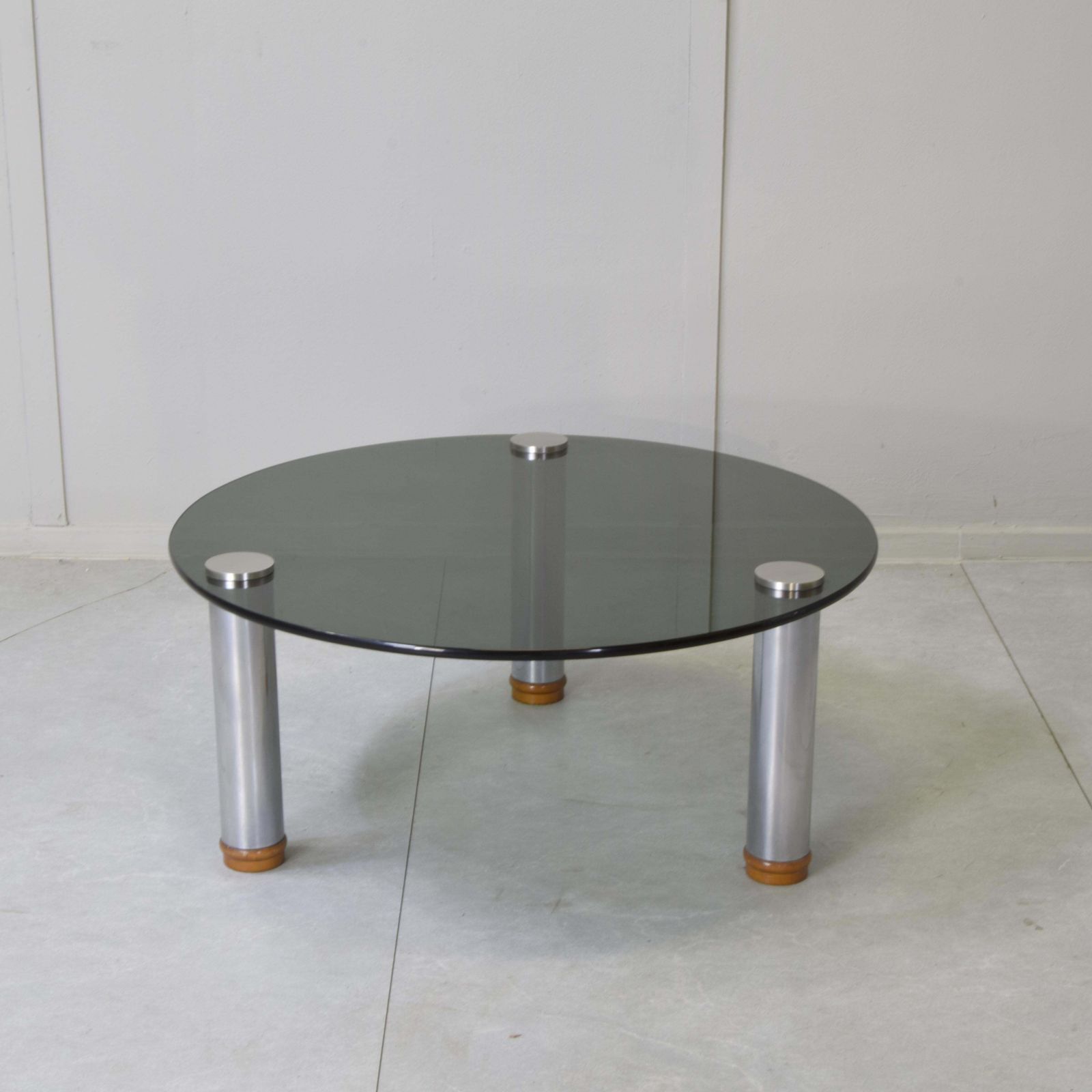 Marco Zanuso For Zanotta Marcuso Round Coffee Table Smoked Glass Steel 1970s photo for sale