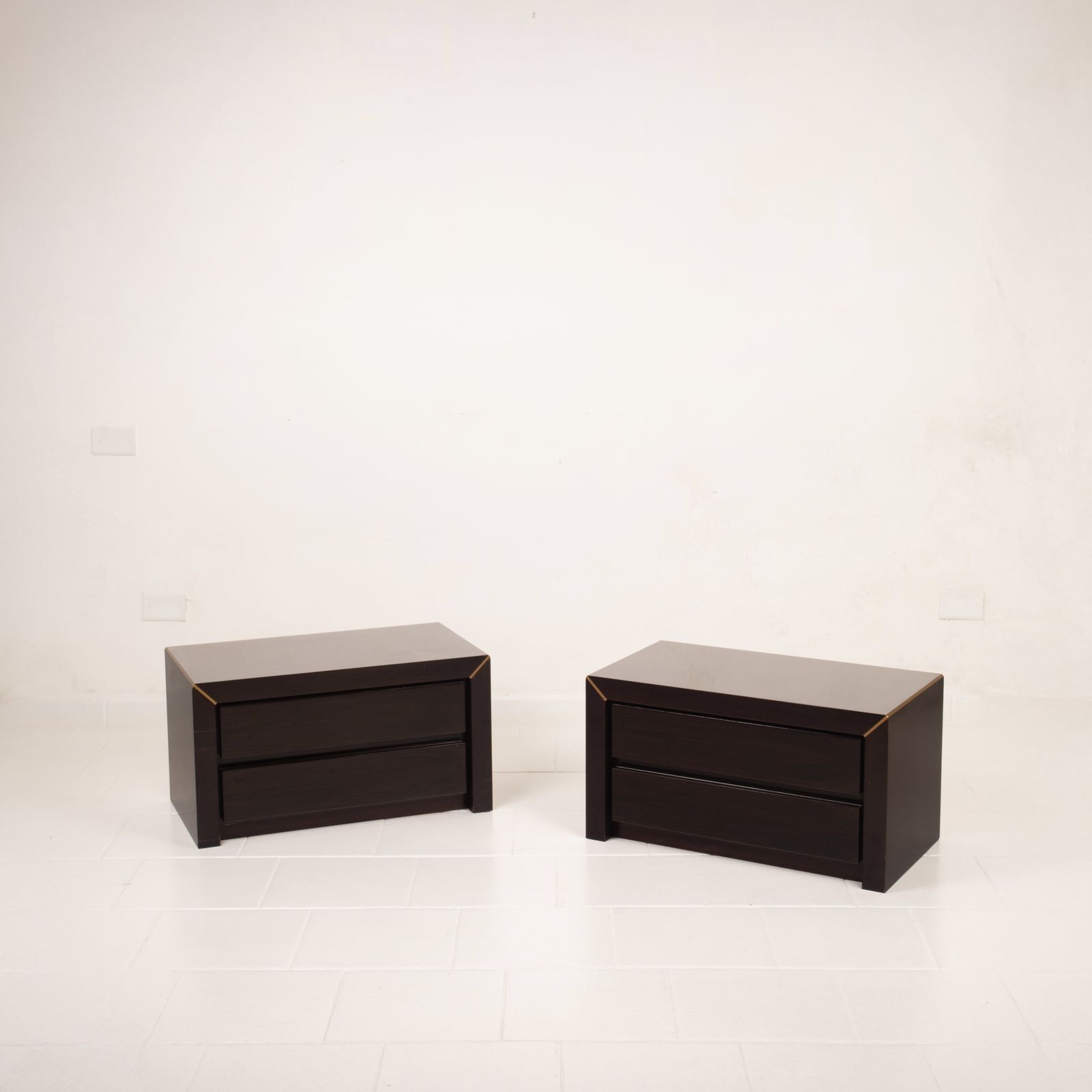 Pair Of African Rosewood And Brass Bedside Tables For Fratelli Turri