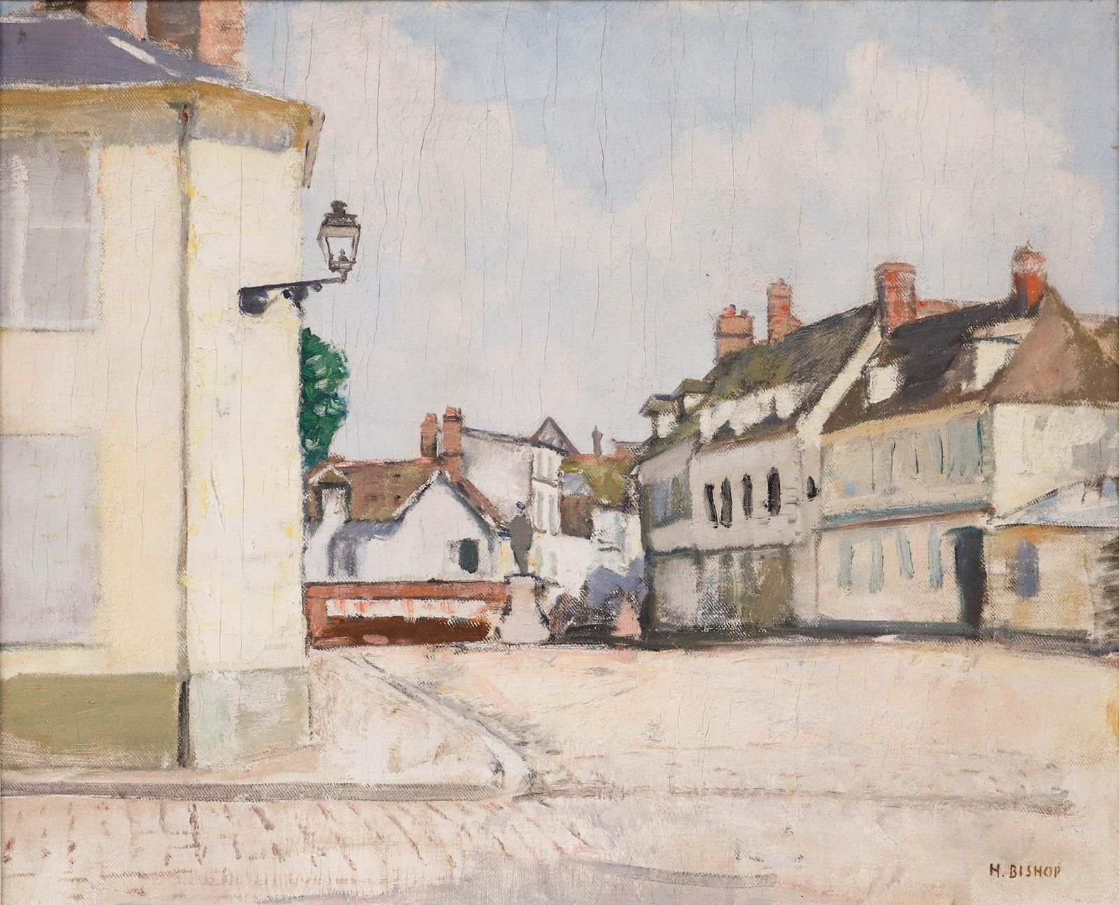 Henry Bishop (1868 1939) Framed Mid 20th Century Oil, A Quiet French Square photo furniture