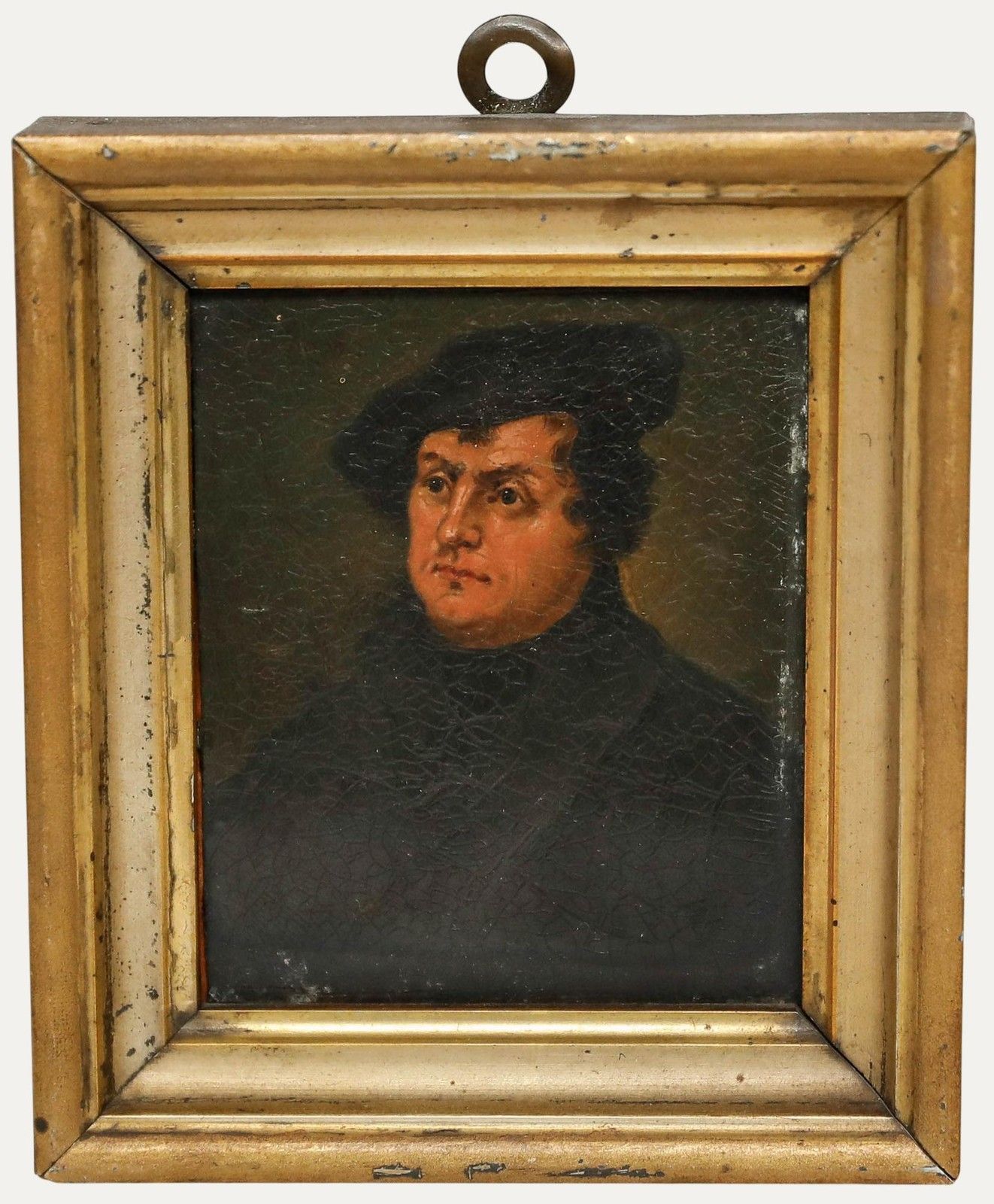 German School Miniature 19th Century Oil, Martin Luther