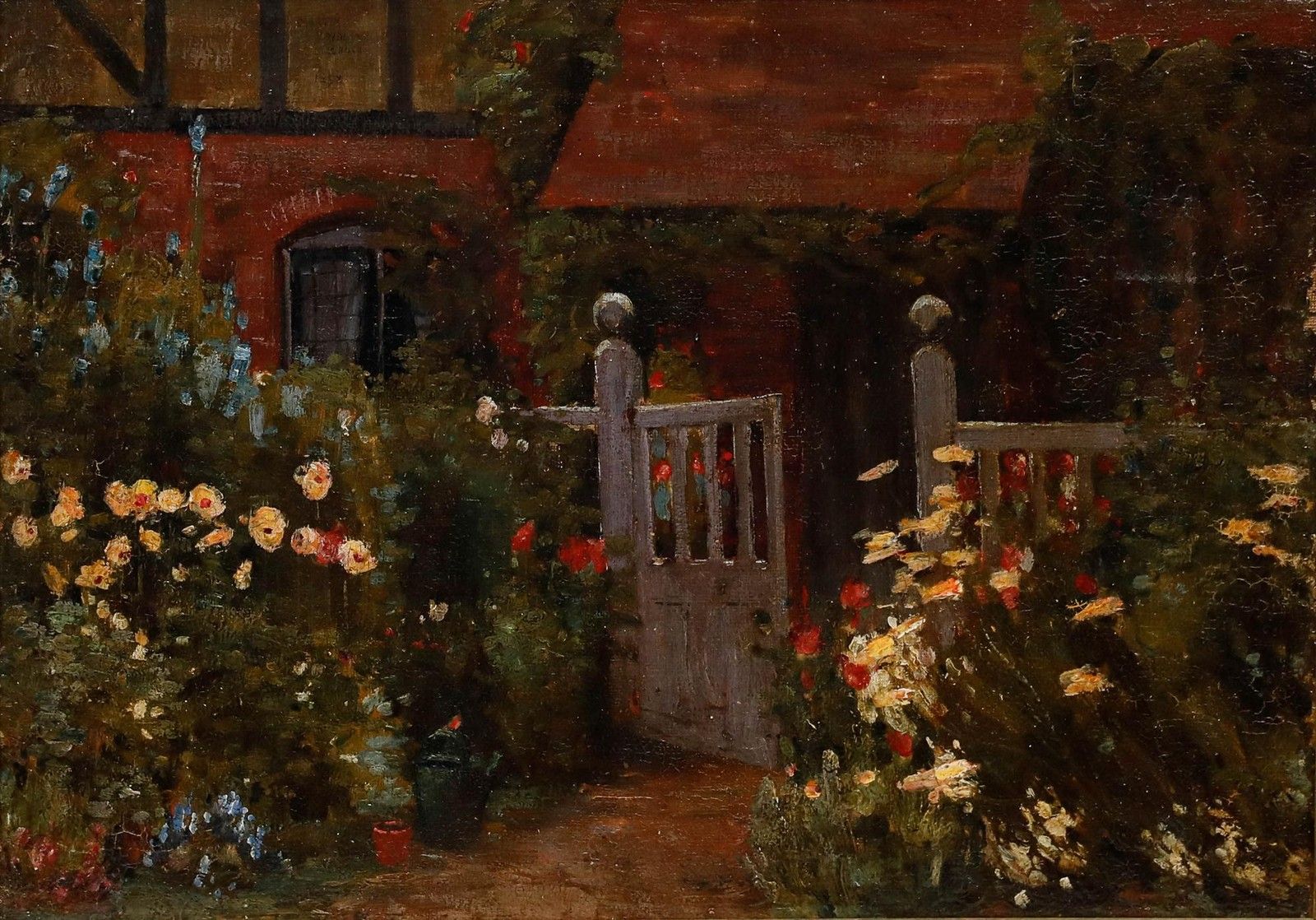 Martin Brydon Bruce Framed Late 19th Century Oil, The Cottage Gate photo furniture
