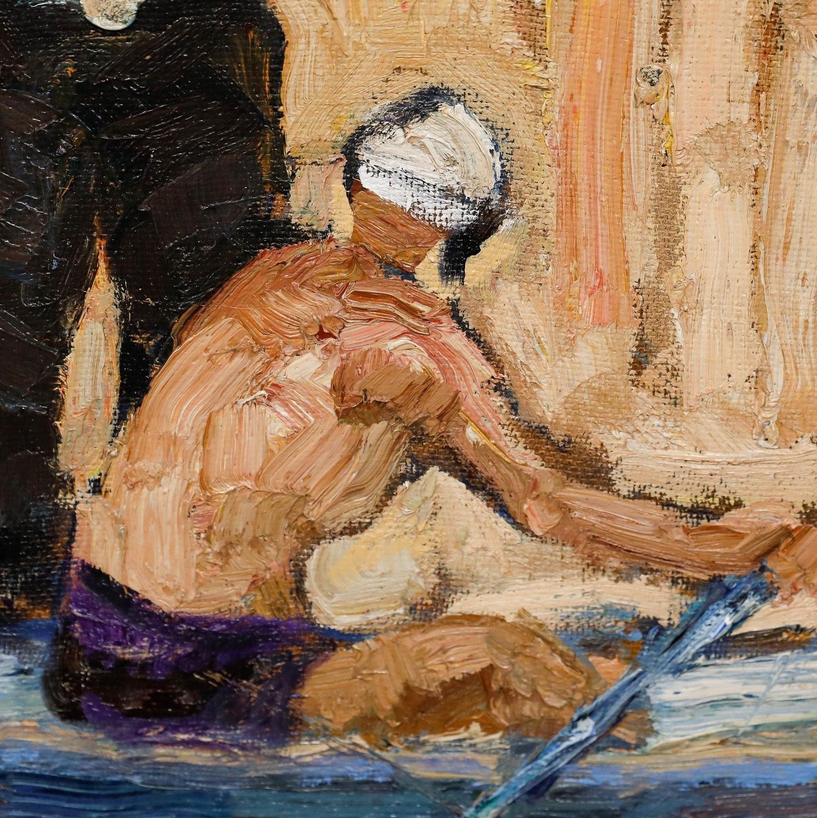 Vladimir Trofimovich Skriabin (1927 1989) Framed 20th Century Oil, At The Pier photo vinterior