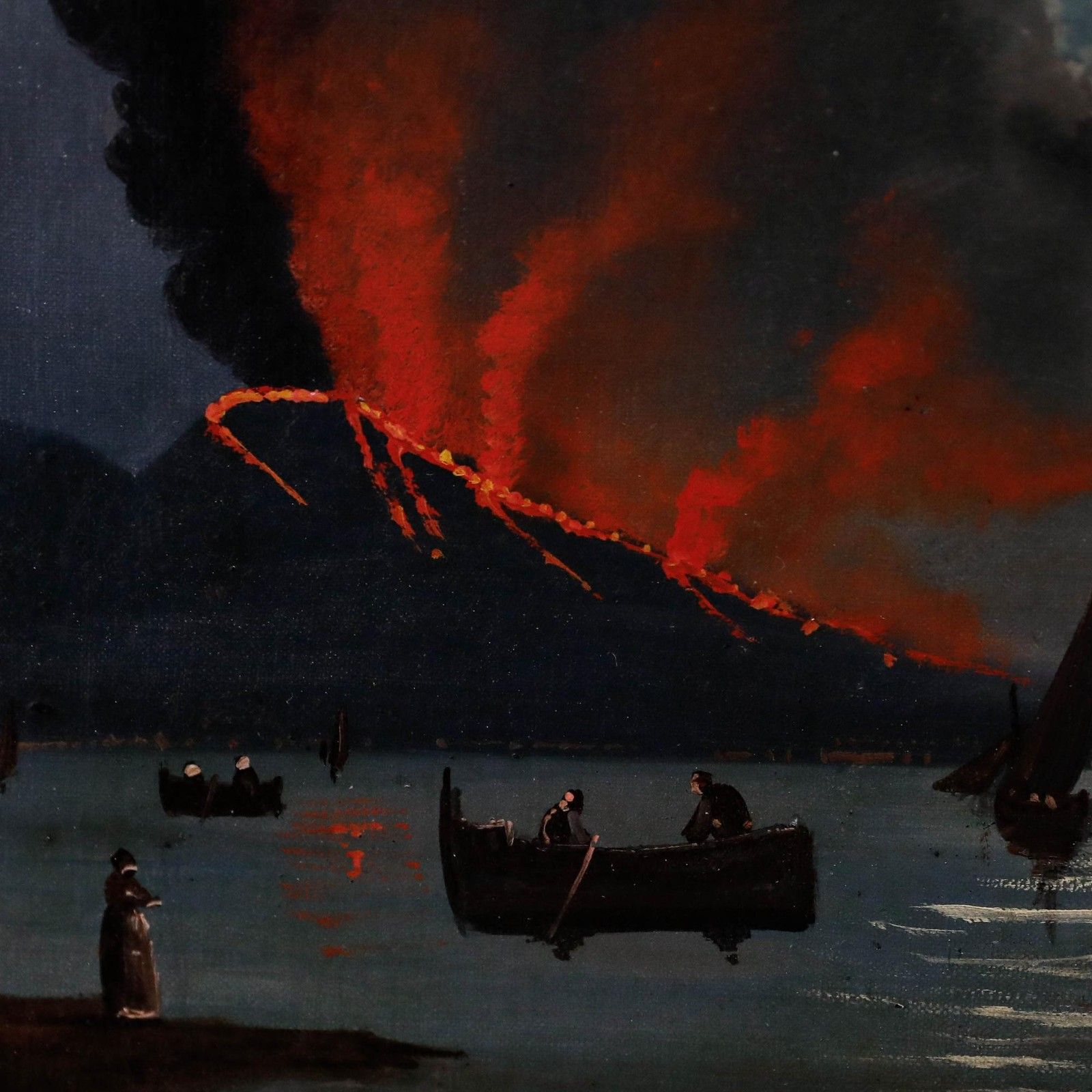 Neapolitan School 19th Century Oil Vesuvius Erupting photo Art