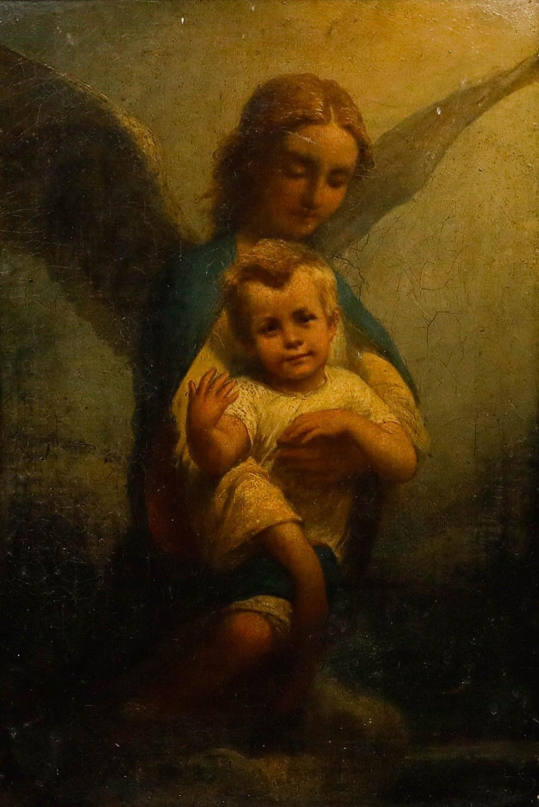 Fine 19th Century Oil The Guardian Angel photo furniture