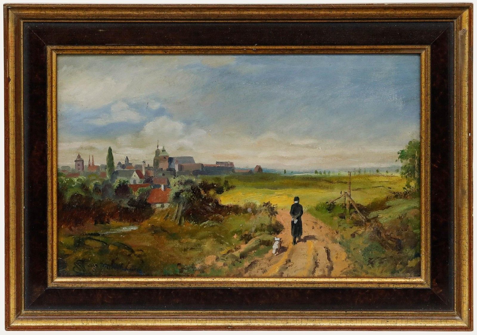 After Carl Spitzweg (1808 1885) Framed Oil, Walking Into Town