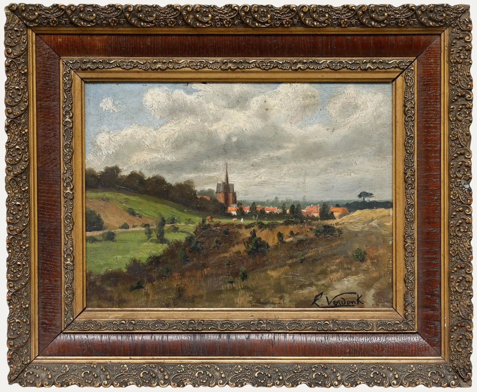 E. Verdonk Early 20th Century Oil, A European Town In Summer