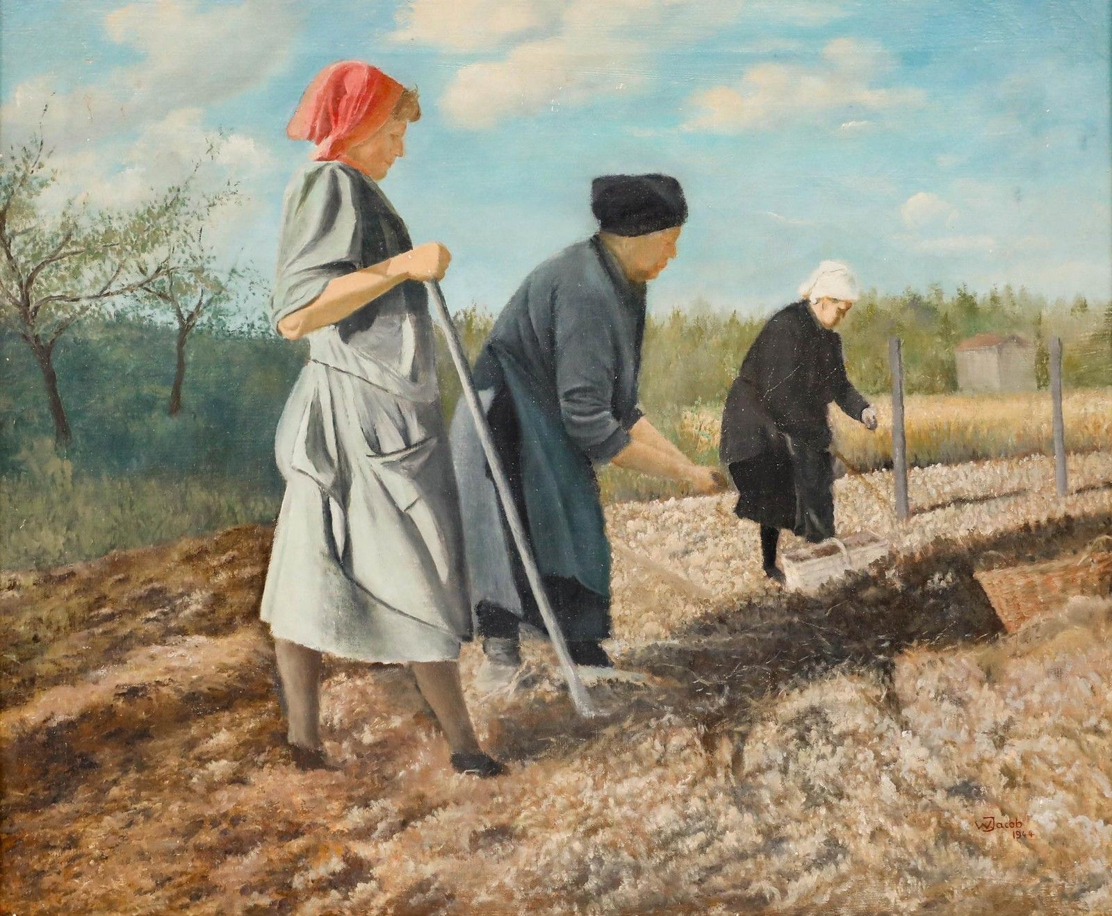 Karl Wilhelm Jacob (1887 1978) 1944 Oil, The Harvest photo furniture
