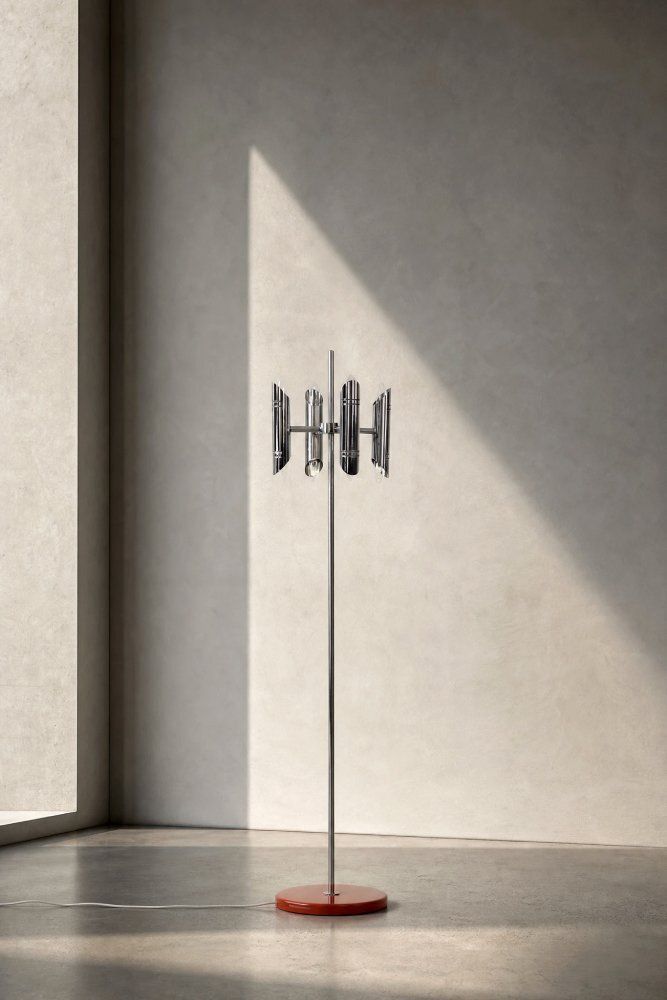 Mid Century Italian Modern Space Age Chrome Floor Lamp, 1960s