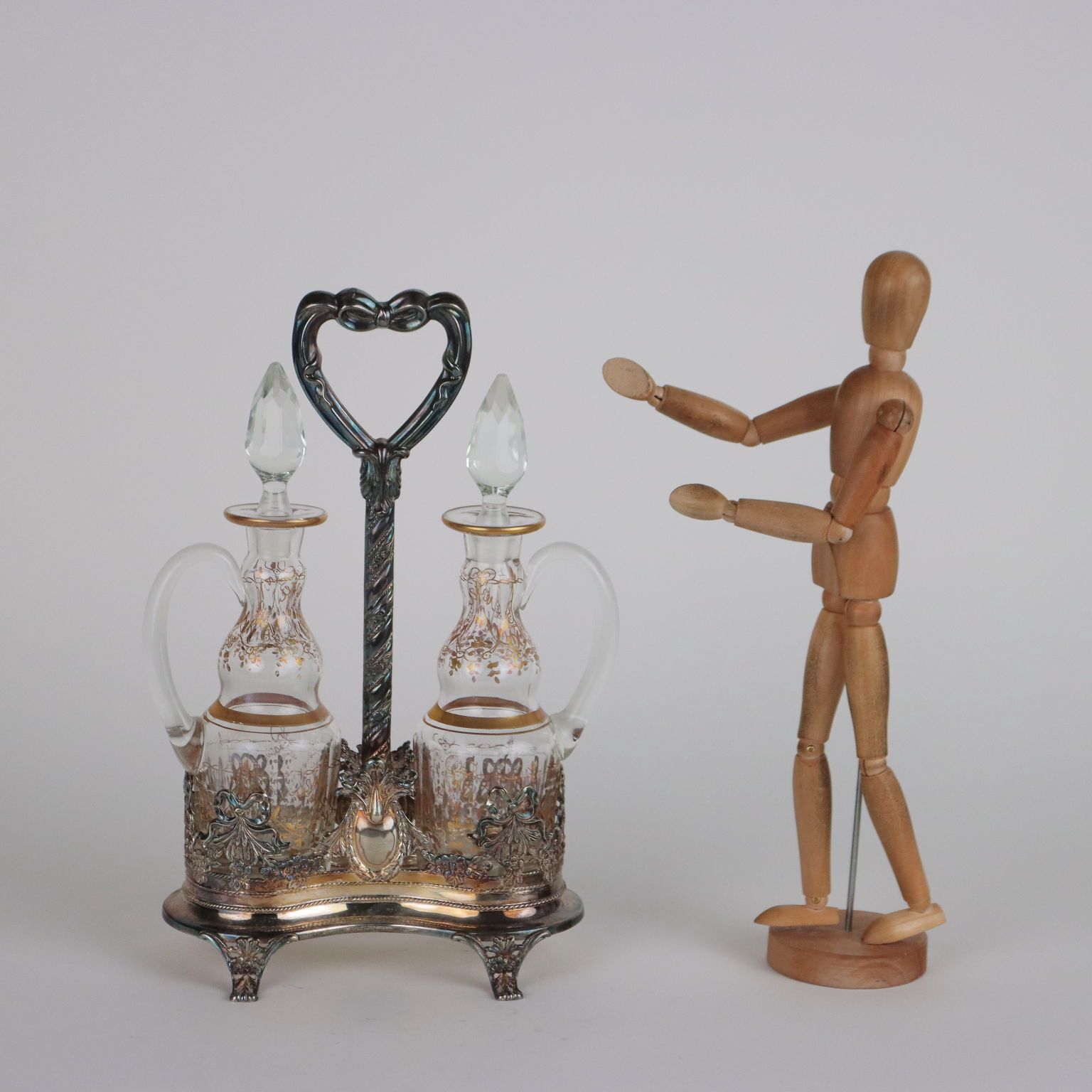 Antique Oil Cruet First Half '900 Silver 925 Bevelled Glass Gold photo furniture