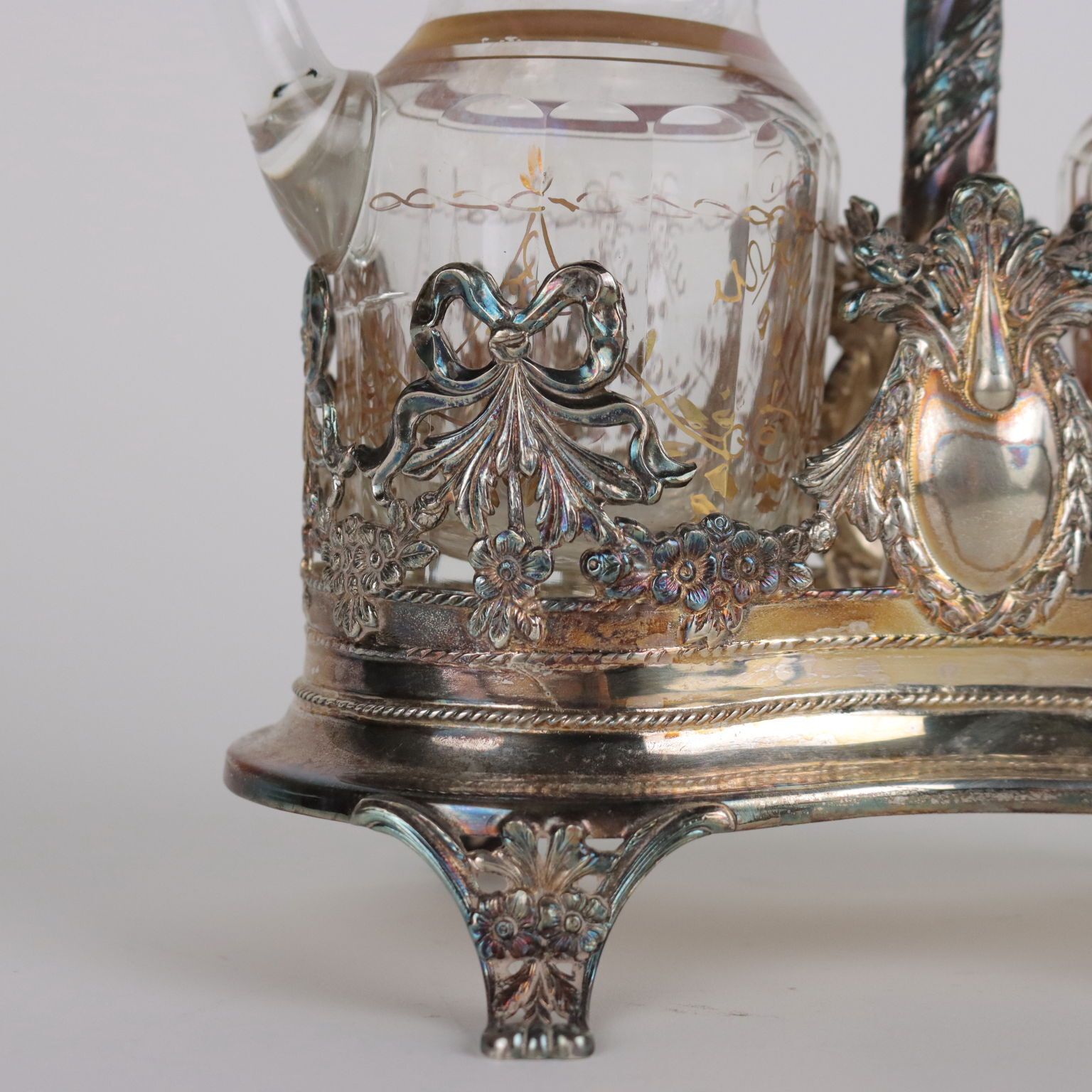 Antique Oil Cruet First Half '900 Silver 925 Bevelled Glass Gold photo vinterior