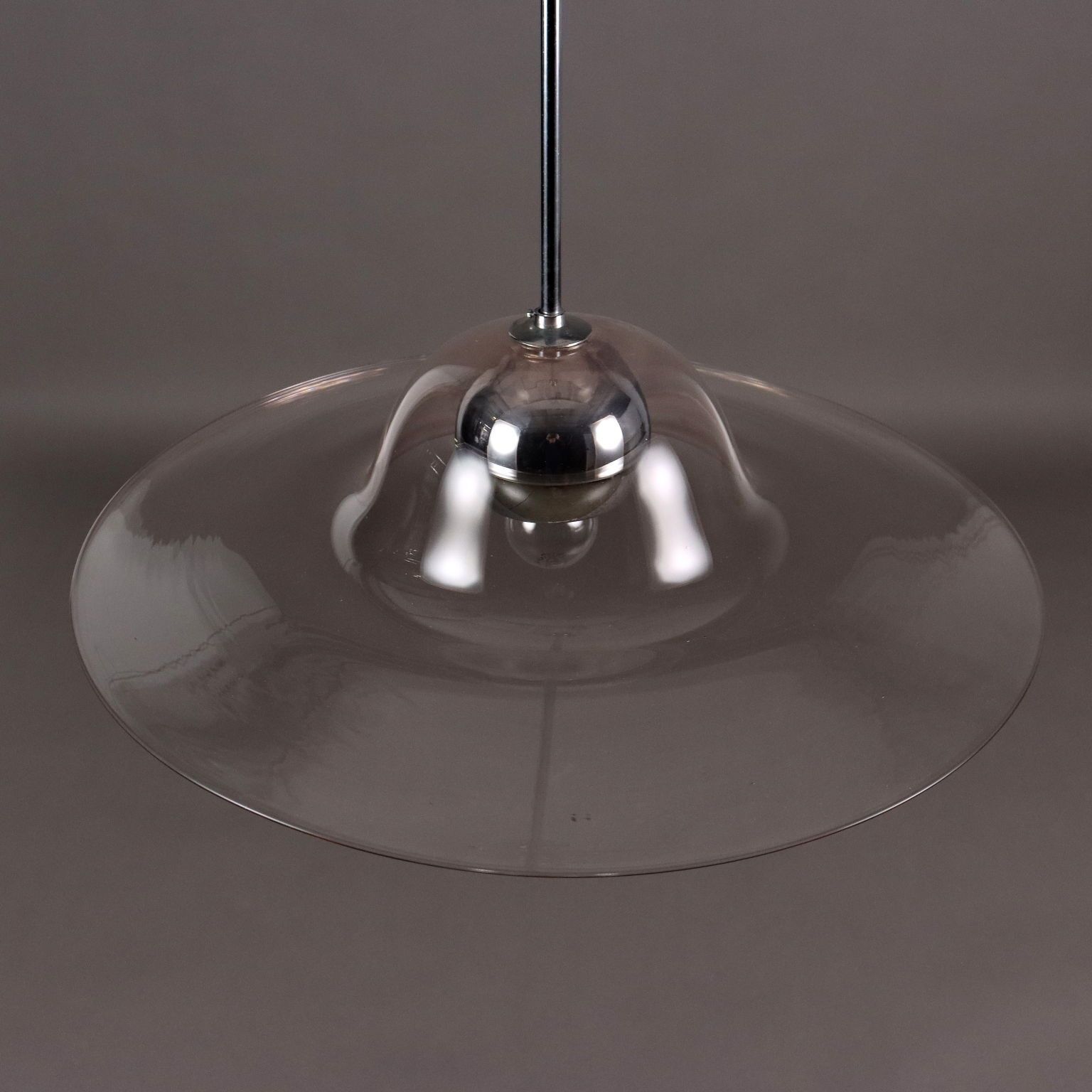 Vintage Ceiling Lamp Chromed Metal Glass Italy 1970s photo 250.0