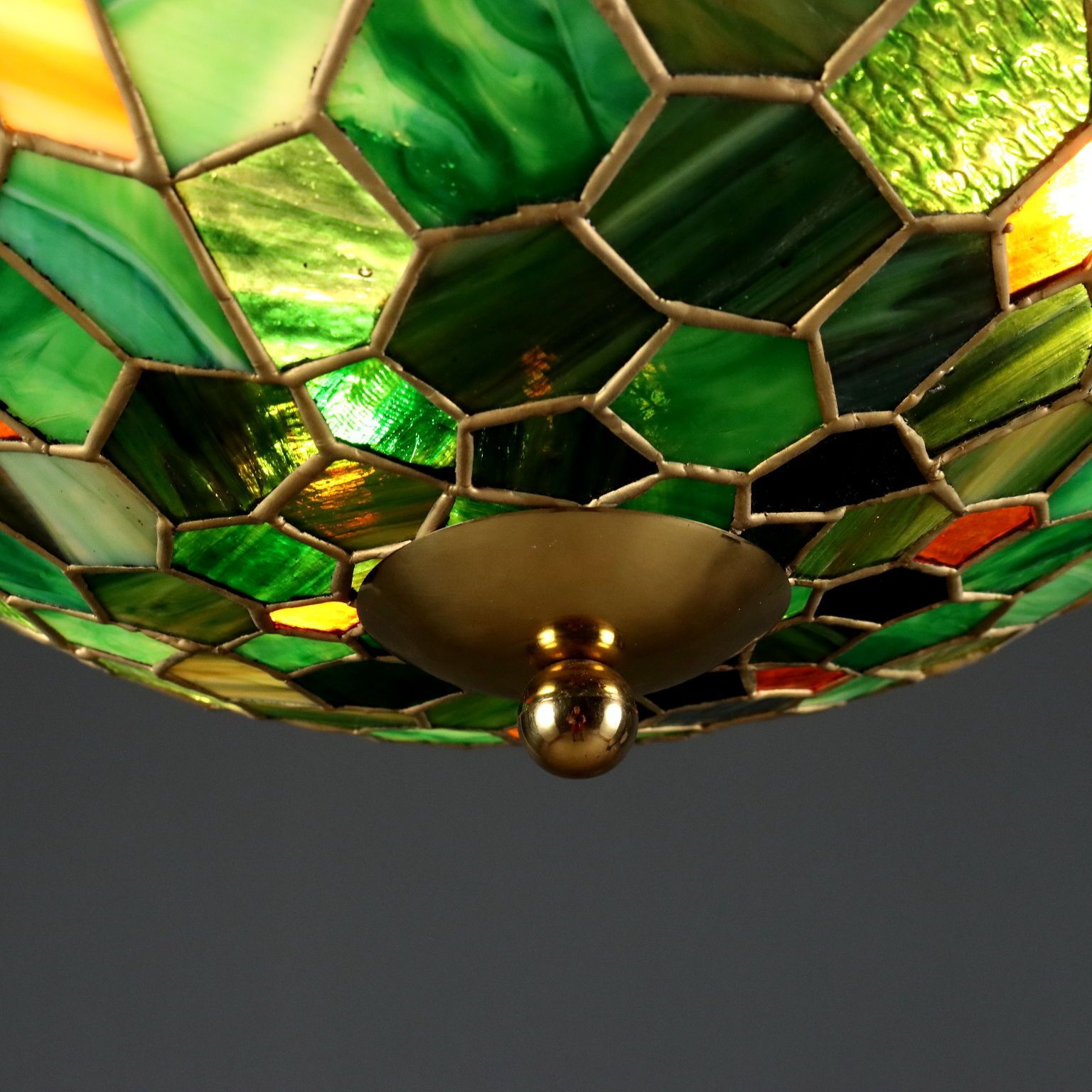 Antique Chandelier Tiffany Style Brass Glass Italy XX Century photo buy