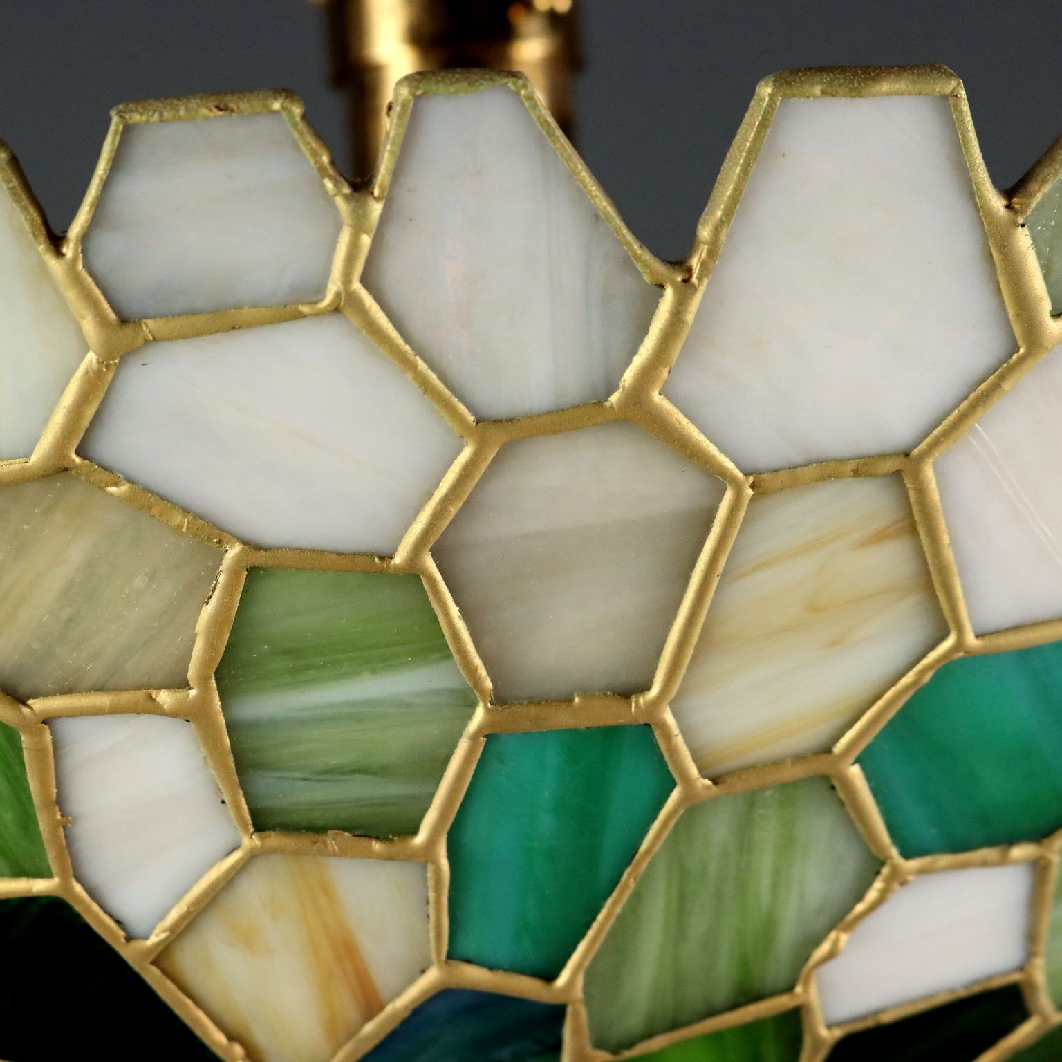 photo vinterior Antique Chandelier Tiffany Style Brass Glass Italy XX Century
