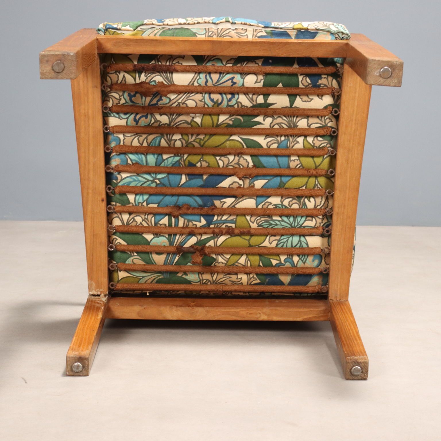 Vintage Armchairs Oak Cloth Fabric Foam Design Italy 1940s photo vintage