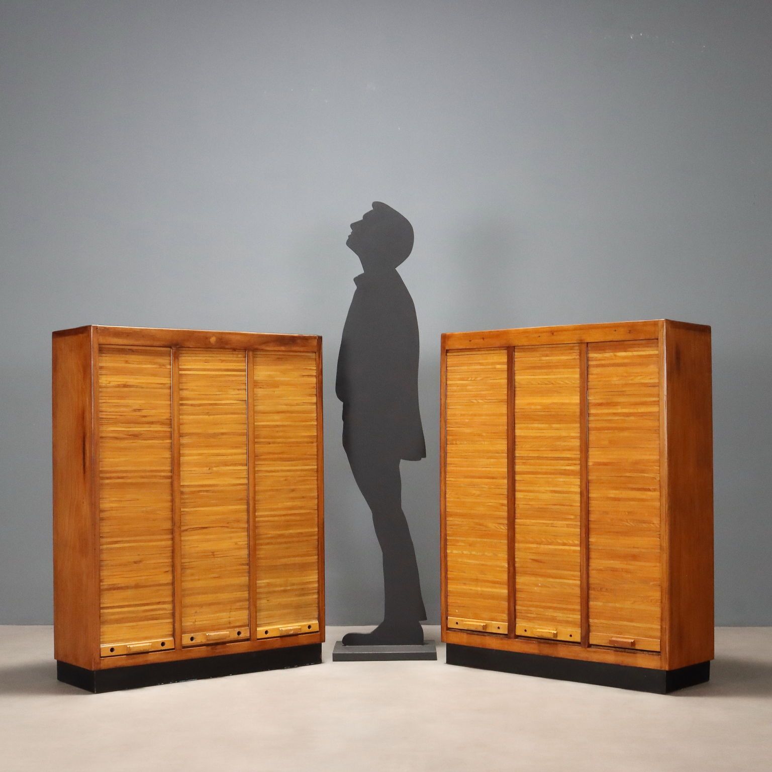 Vintage Cabinets Rolling Shutter Walnut Veneer Design Italy 1950s photo furniture