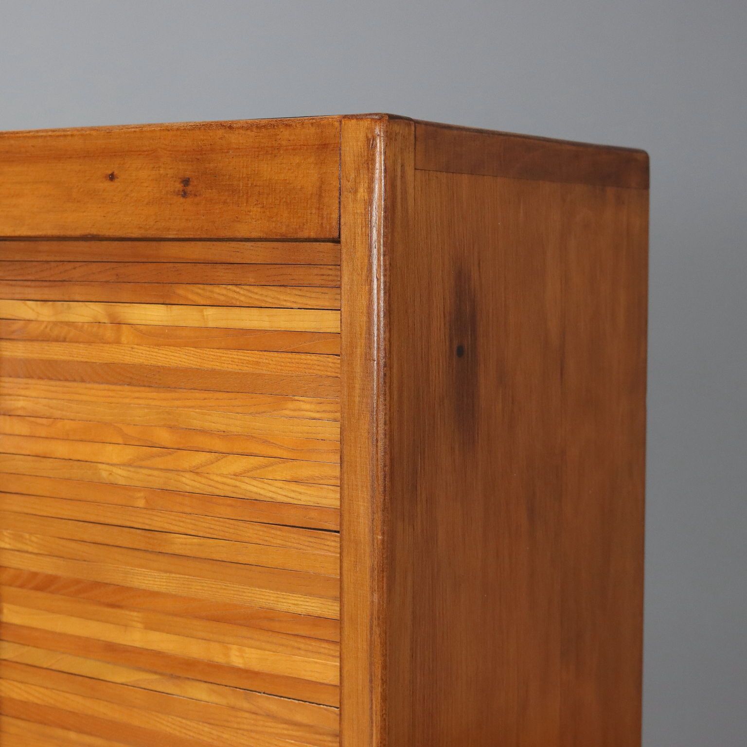 Vintage Cabinets Rolling Shutter Walnut Veneer Design Italy 1950s photo Furniture