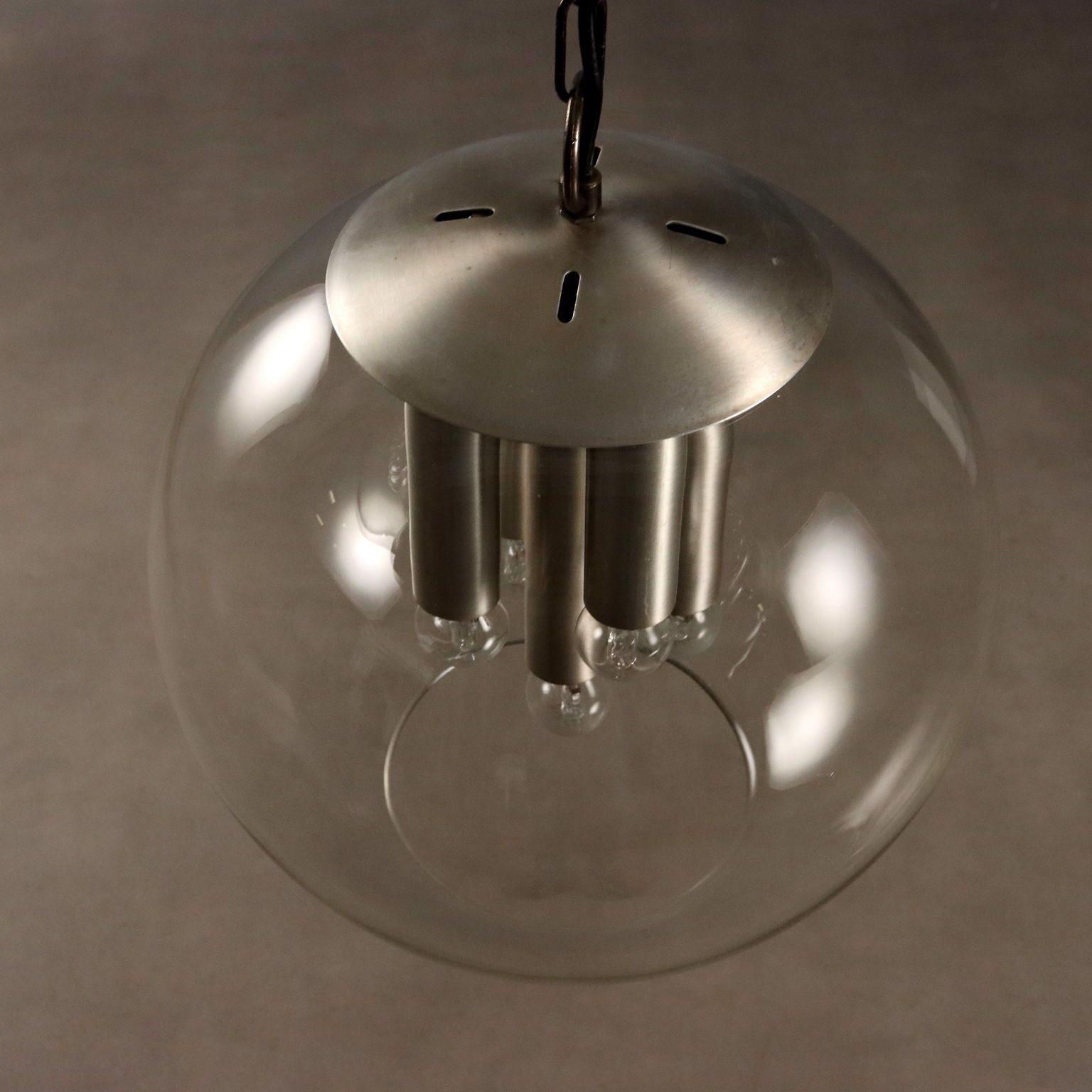 Vintage Ceiling Lamp Metal Glass Design Italy 1960s photo vinterior