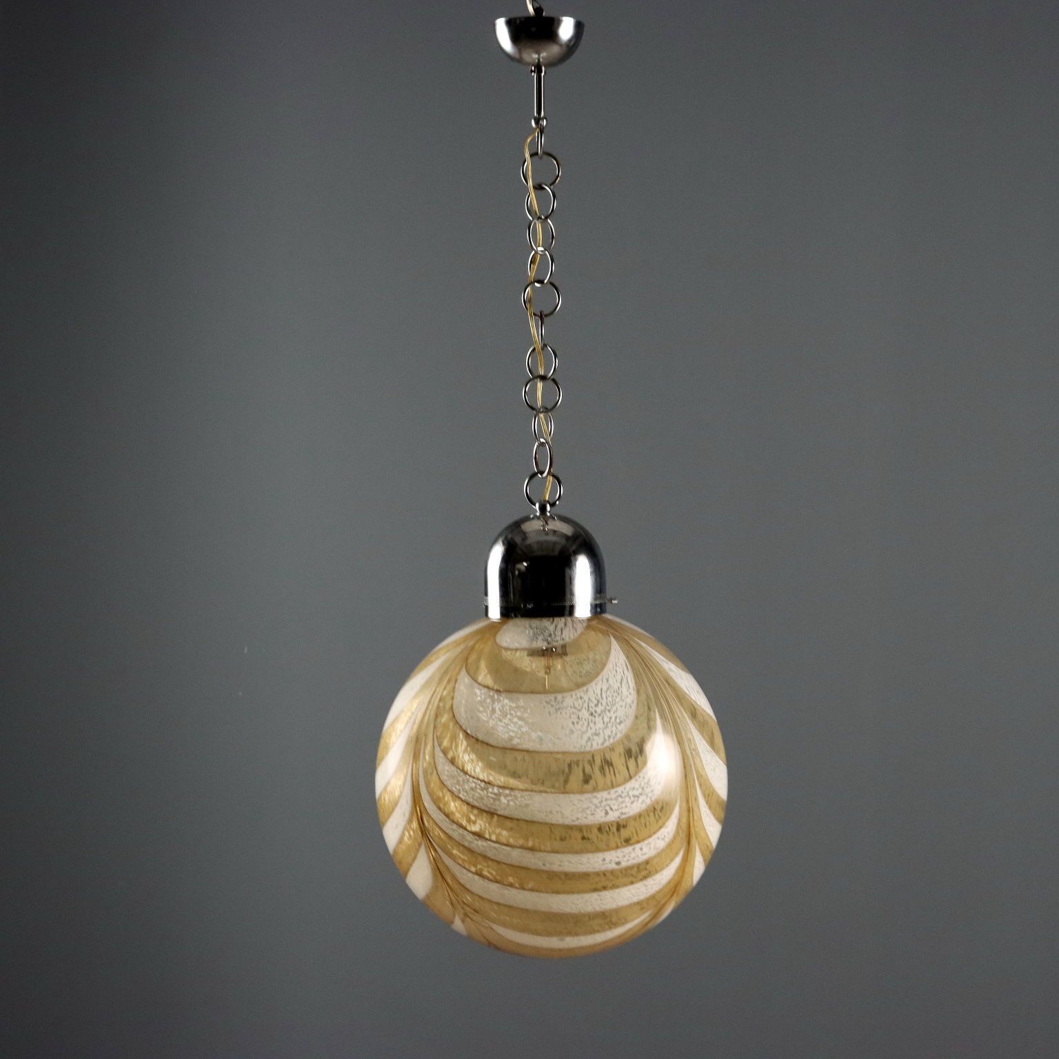 Vintage plafondlamp, verchroomd metaal en glas, Italiaans design, ca. jaren 1960 photo 190.0