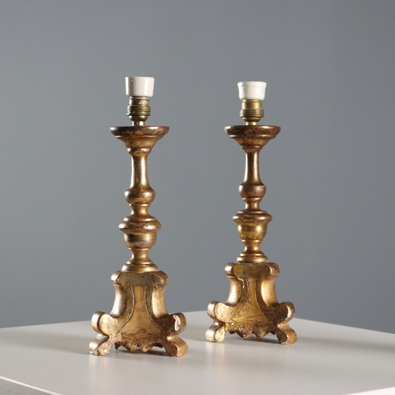 Antique Candelabra Gilded Carved Wood Italy XIX Century