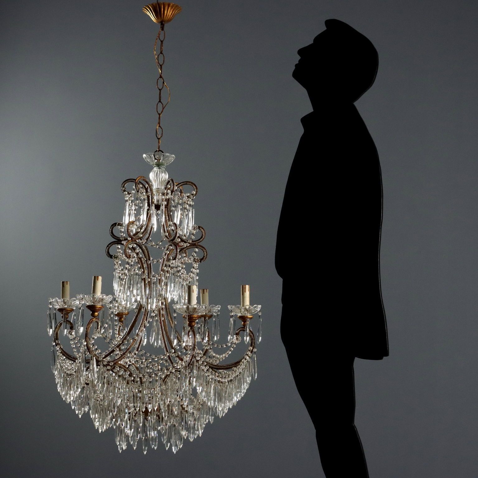 Antique Chandelier Gilded Iron 6 Lights Italy Early XX Century photo furniture