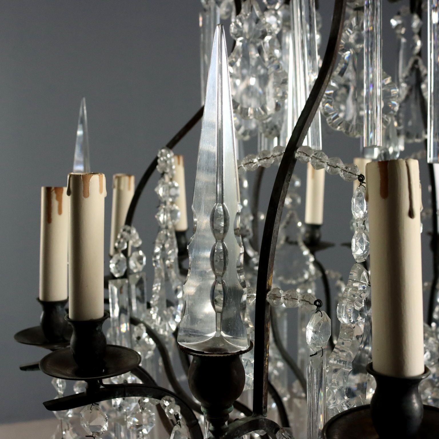 Antique Chandelier Metal Glass 12 Lights Italy XX Century photo buy