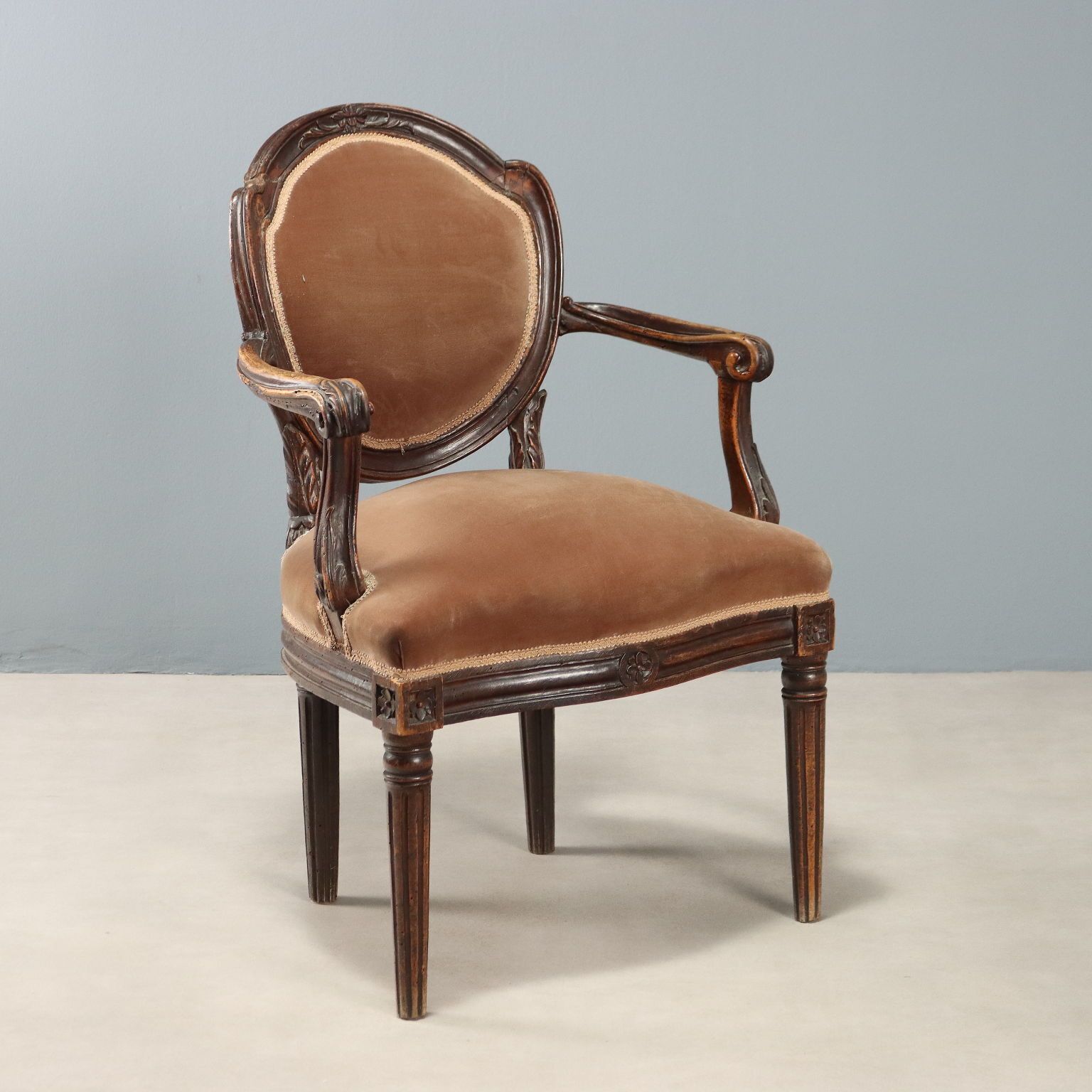 Armchair Neoclassical Style Walnut Fabric Italy XVIII Century