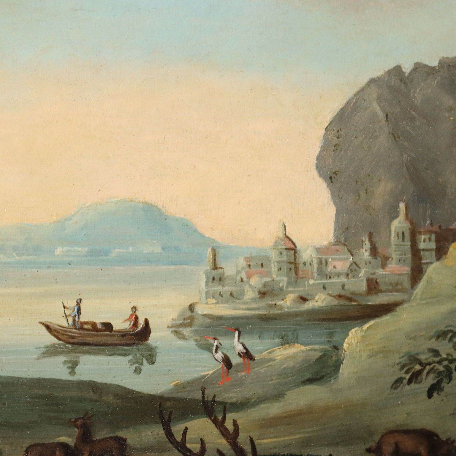 Antiek schilderij Orpheus betovert de dieren, olieverf op paneel, '700 photo buy
