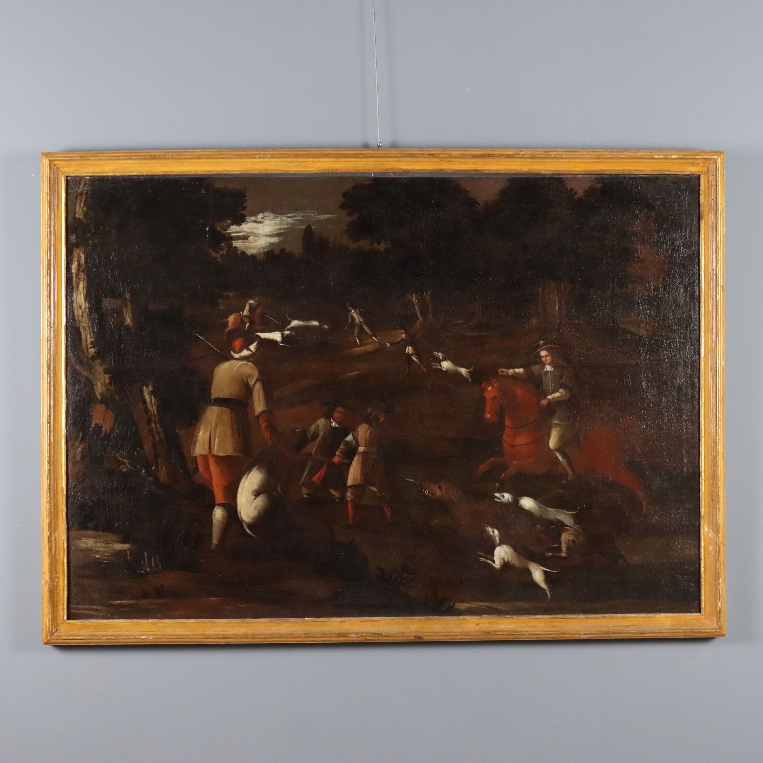 Tableau d'époque, scène de chasse, huile sur toile, Italie, XVIIIe siècle