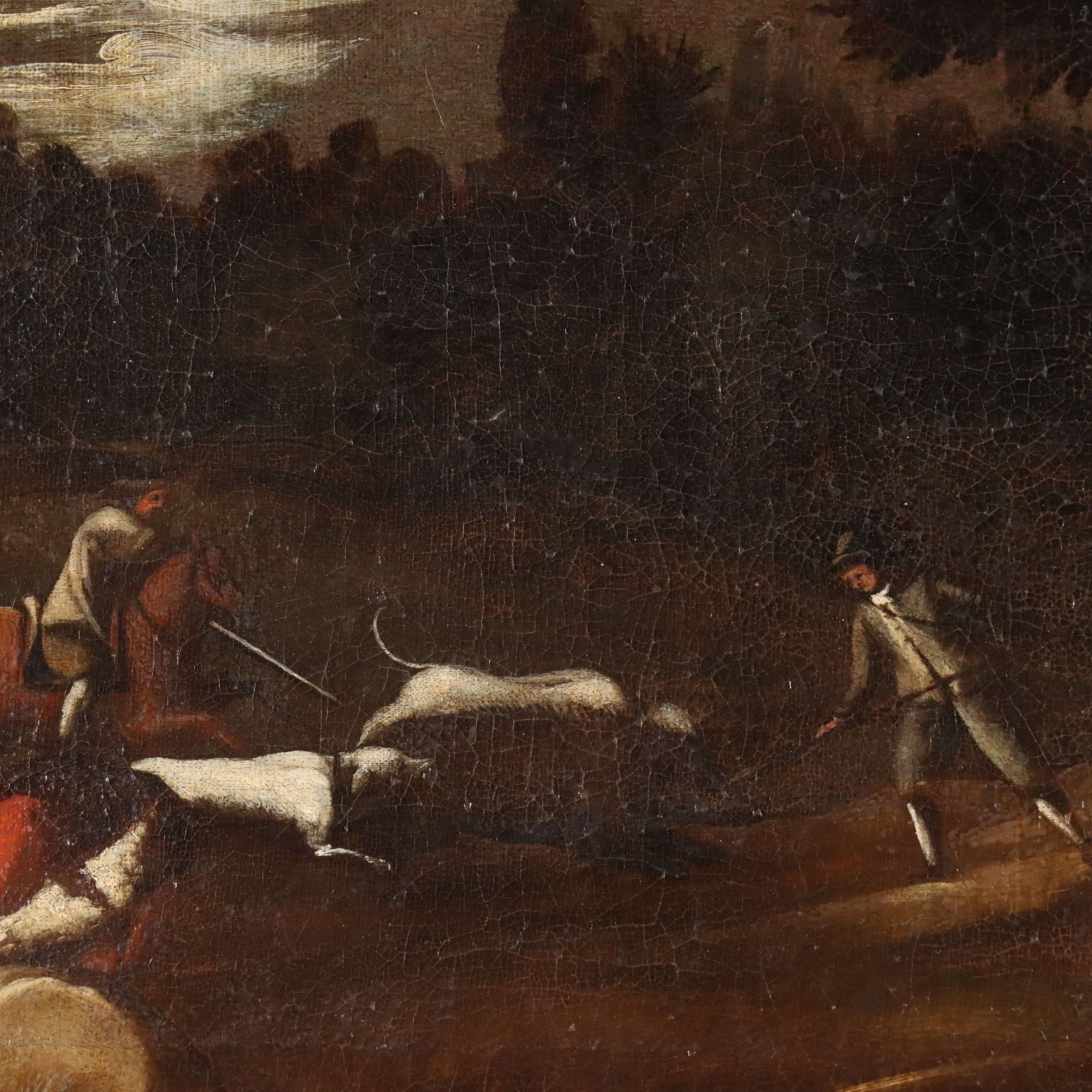 Tableau d'époque, scène de chasse, huile sur toile, Italie, XVIIIe siècle photo vinterior