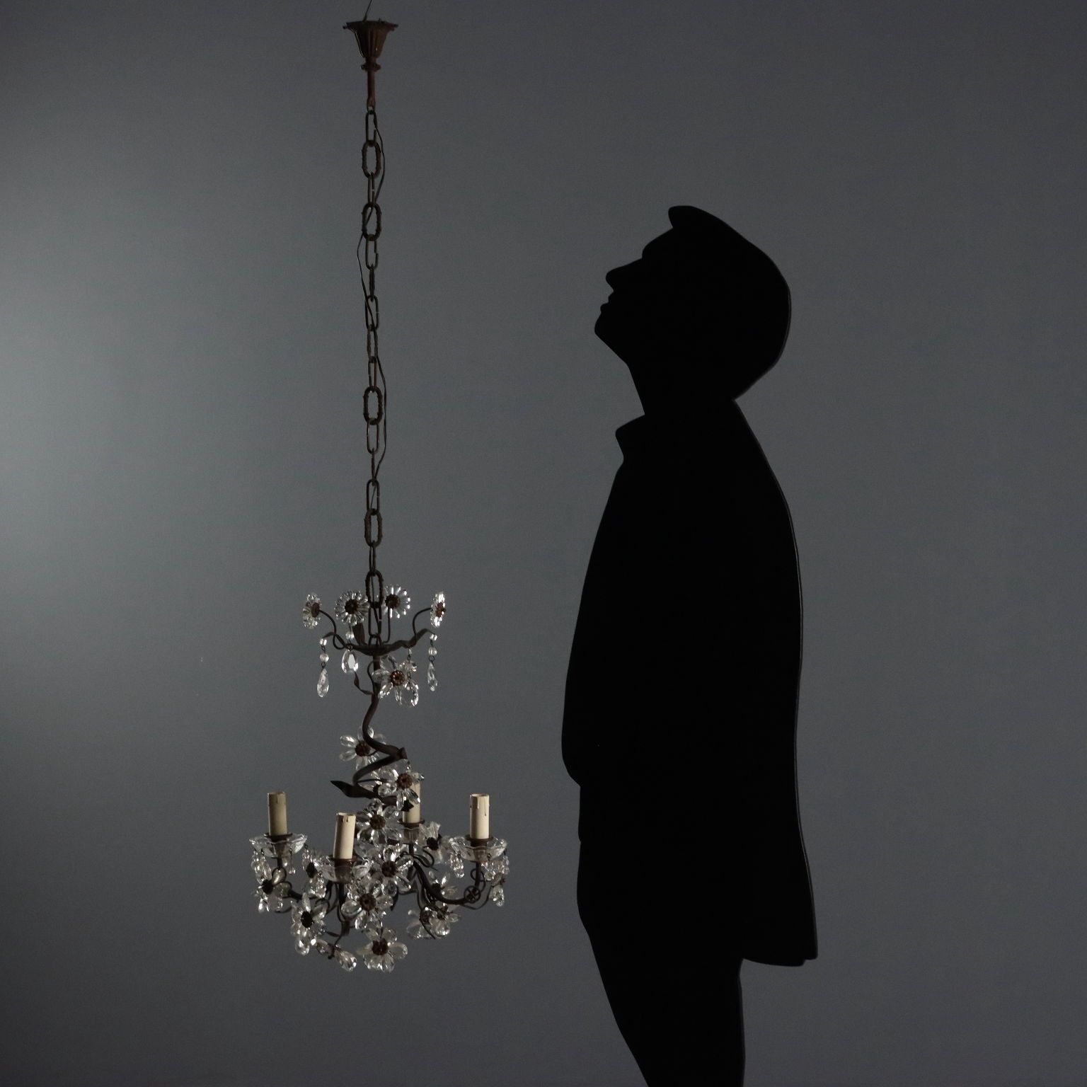 Antieke Kroonluchter Metaal Plaatmetaal Italië 20e Eeuw photo furniture