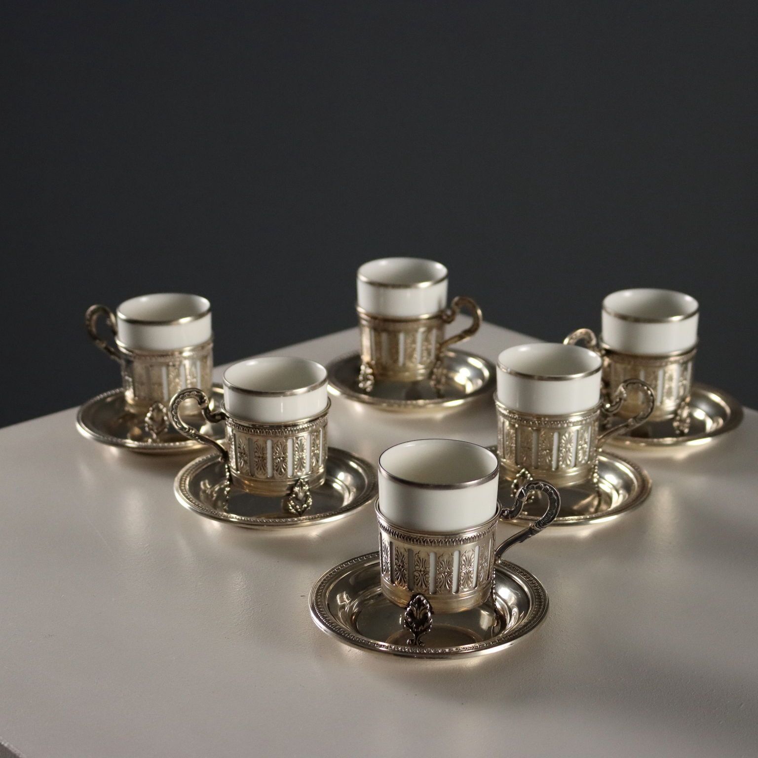Antique Coffee Cups Silver And Porcelain Heinrich Manufactory '900