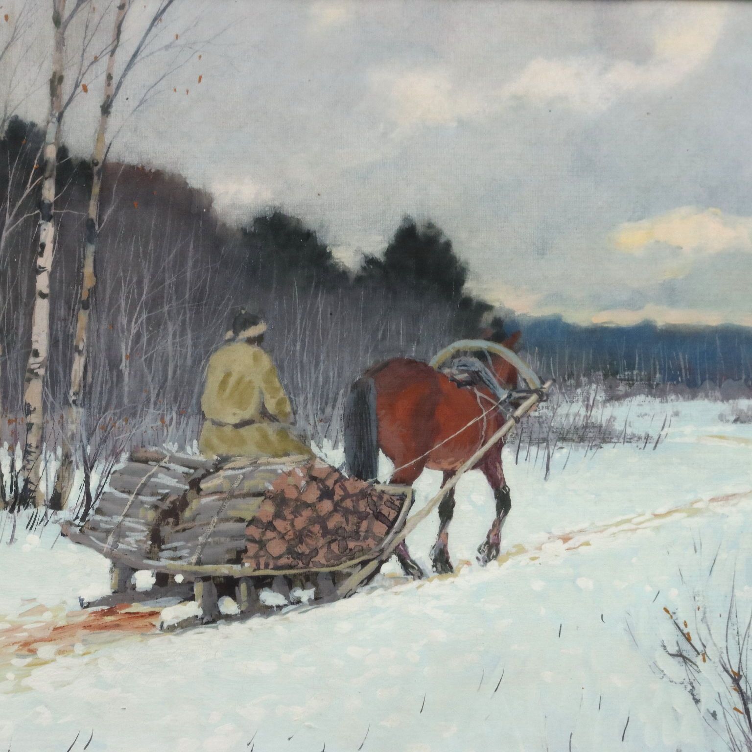 Modern Painting Andrei Afanas' Evich Egorov Sleigh On The Snow '900 photo for sale