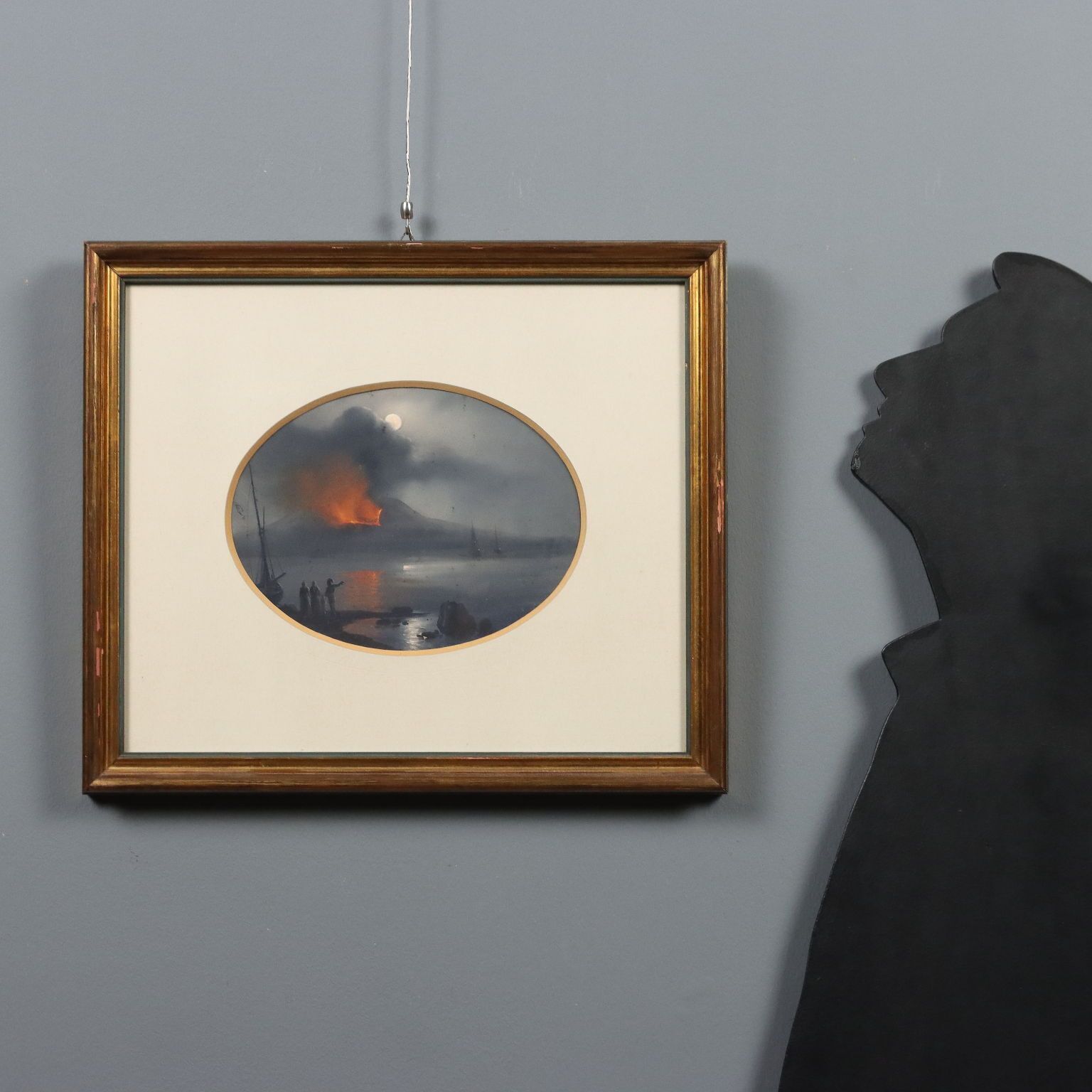 Modern Painting The Eruption Of Vesuvius Gouache On Cardboard '900 photo furniture