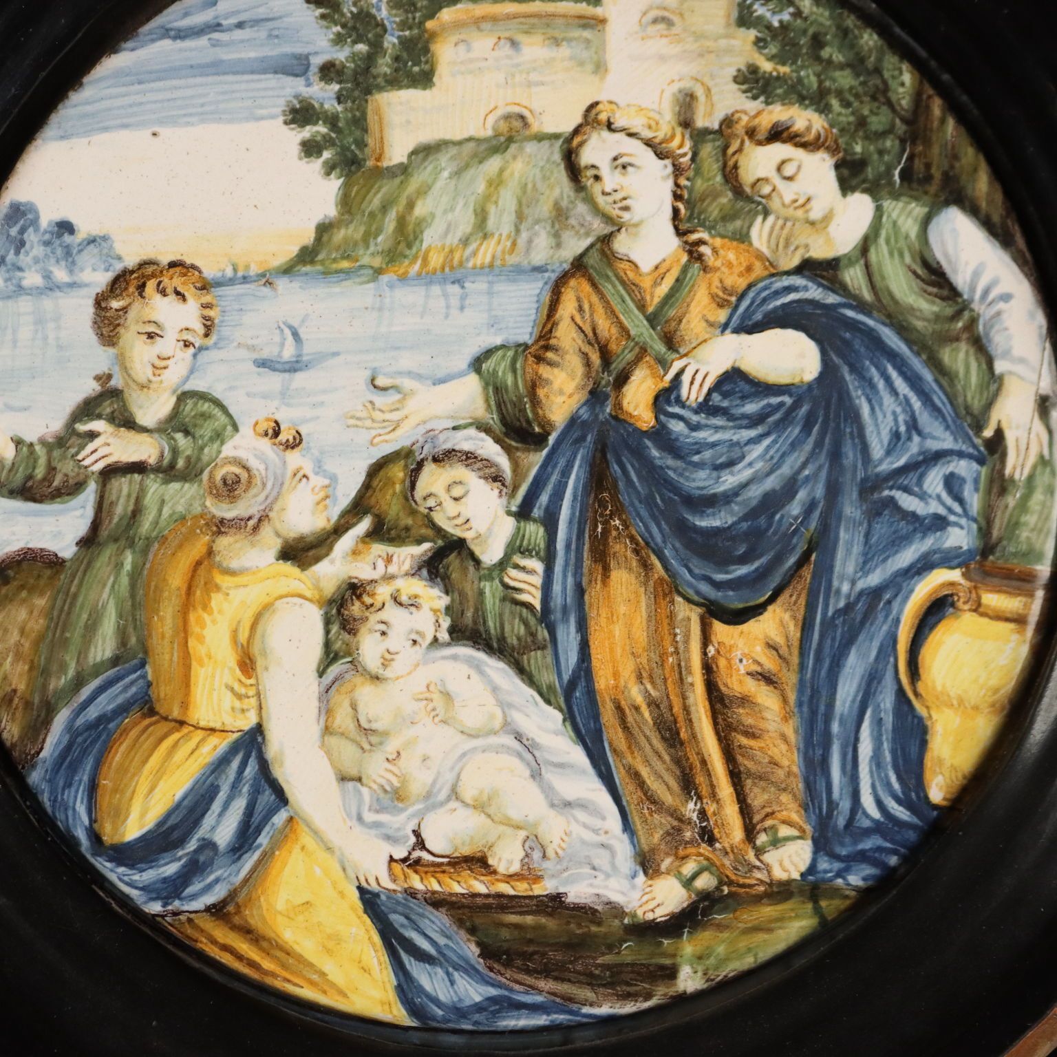 Antique Majolica Tondo Moses Saved From The Waters Majolica '800 photo for sale
