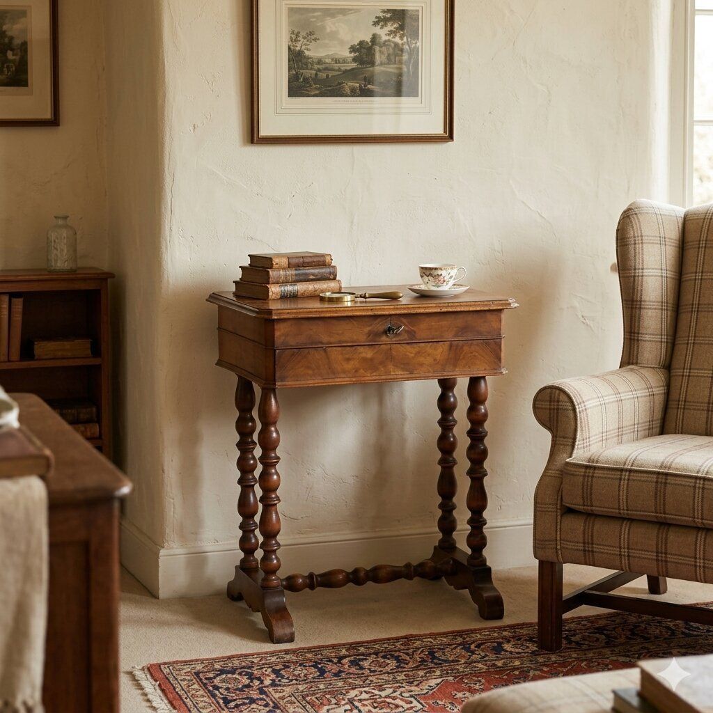 Antieke naaitafel walnoot kersenhout 19e eeuw photo furniture