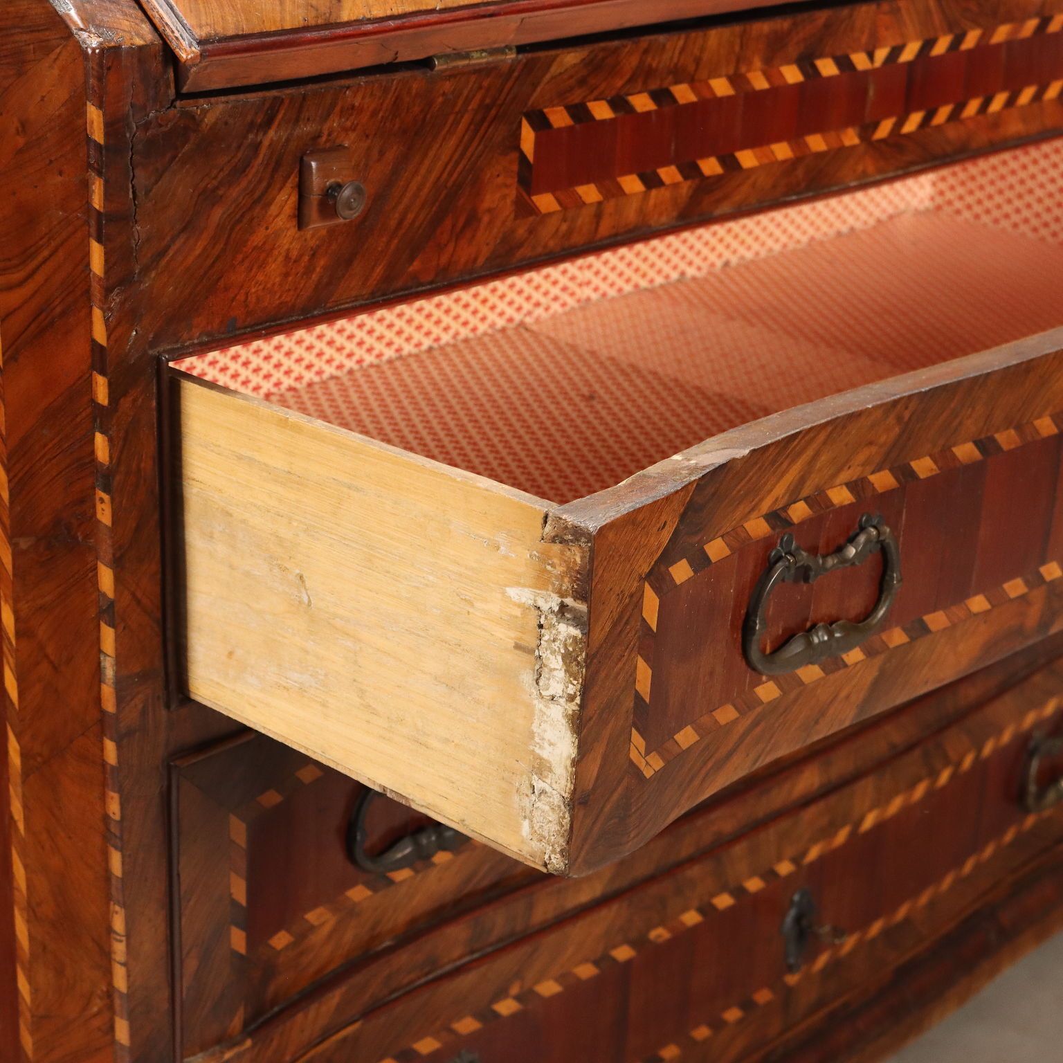 Furniture Antique Flap Cabinet Various Wood Essences Italy XVIII Century photo