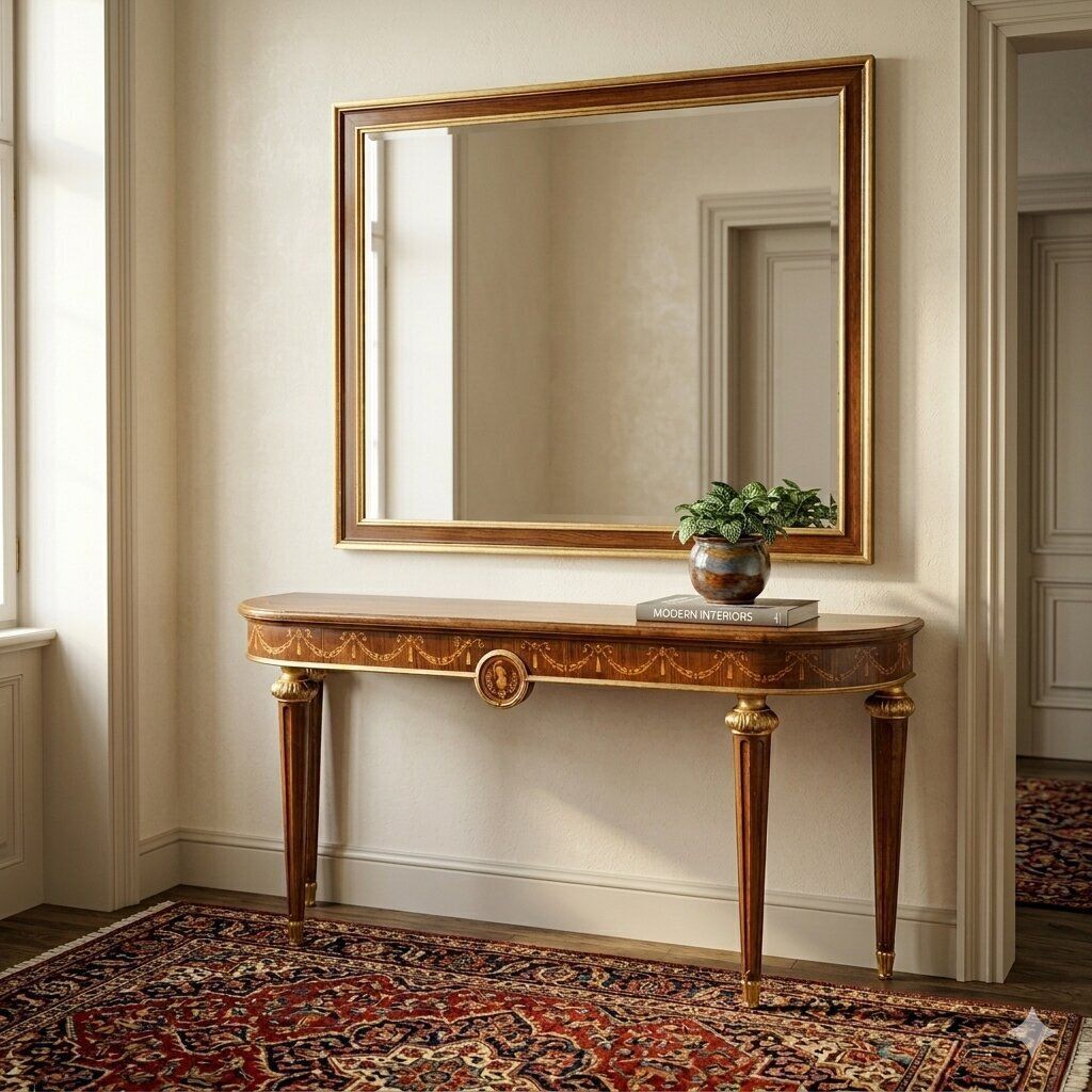 Console de style néoclassique en noyer et érable, Italie, début du XXe siècle photo furniture