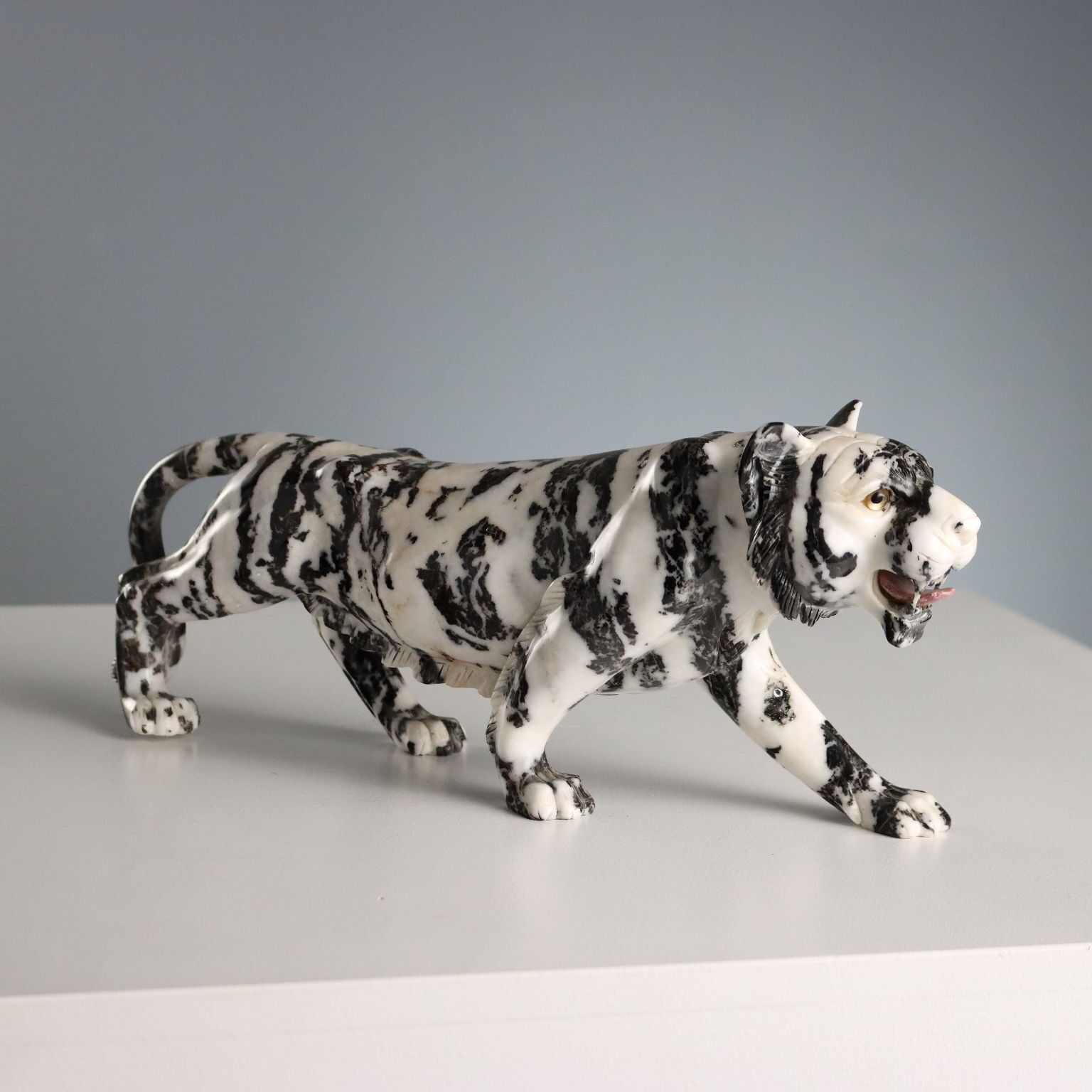 Antique Sculpture Panther Black And White Marble XX Century