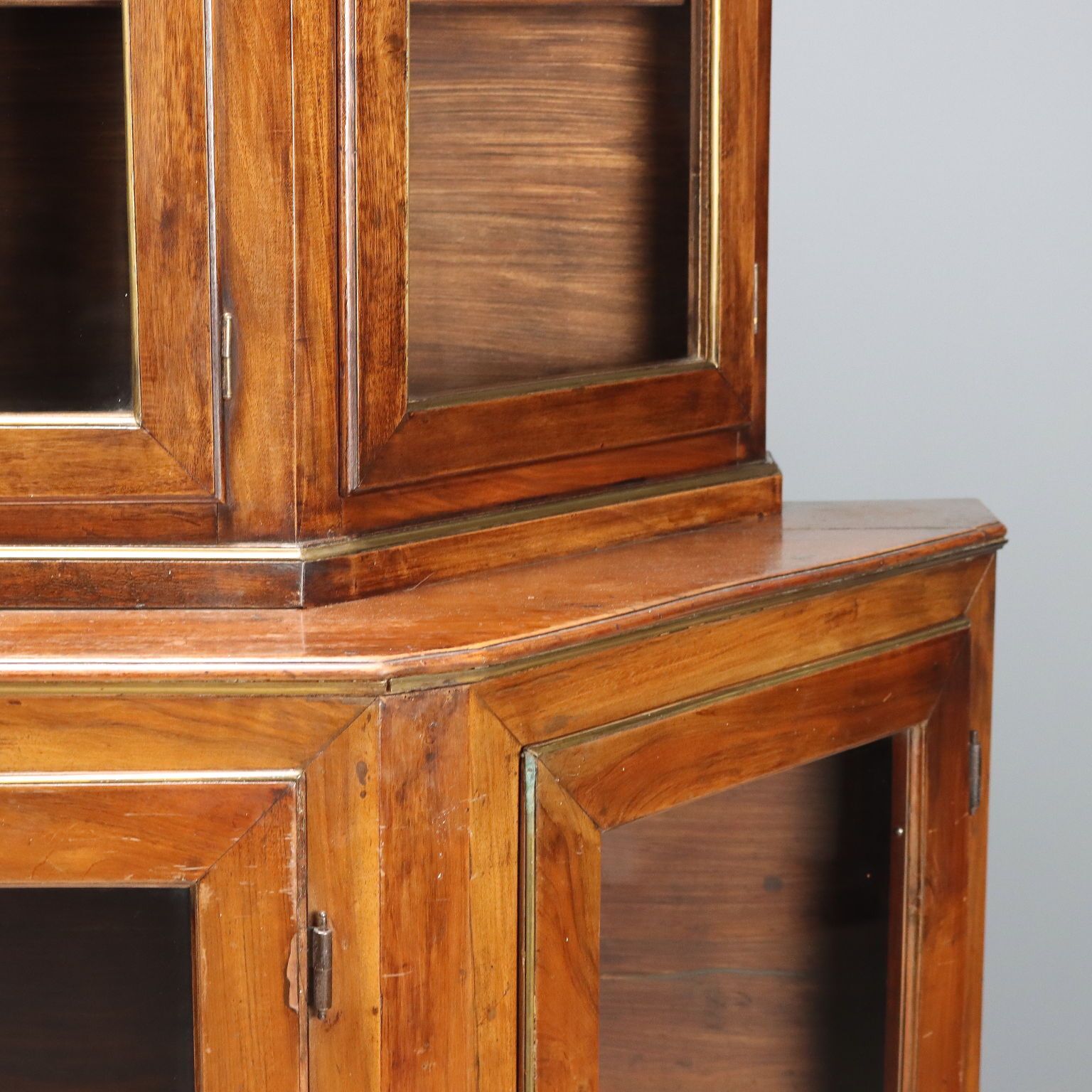 Antique Cupboard Walnut Glass Metal Italy XIX Century photo vintage