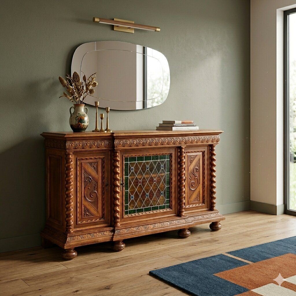 Armoire de style néo-baroque en noyer et verre, Italie, XIXe siècle photo furniture